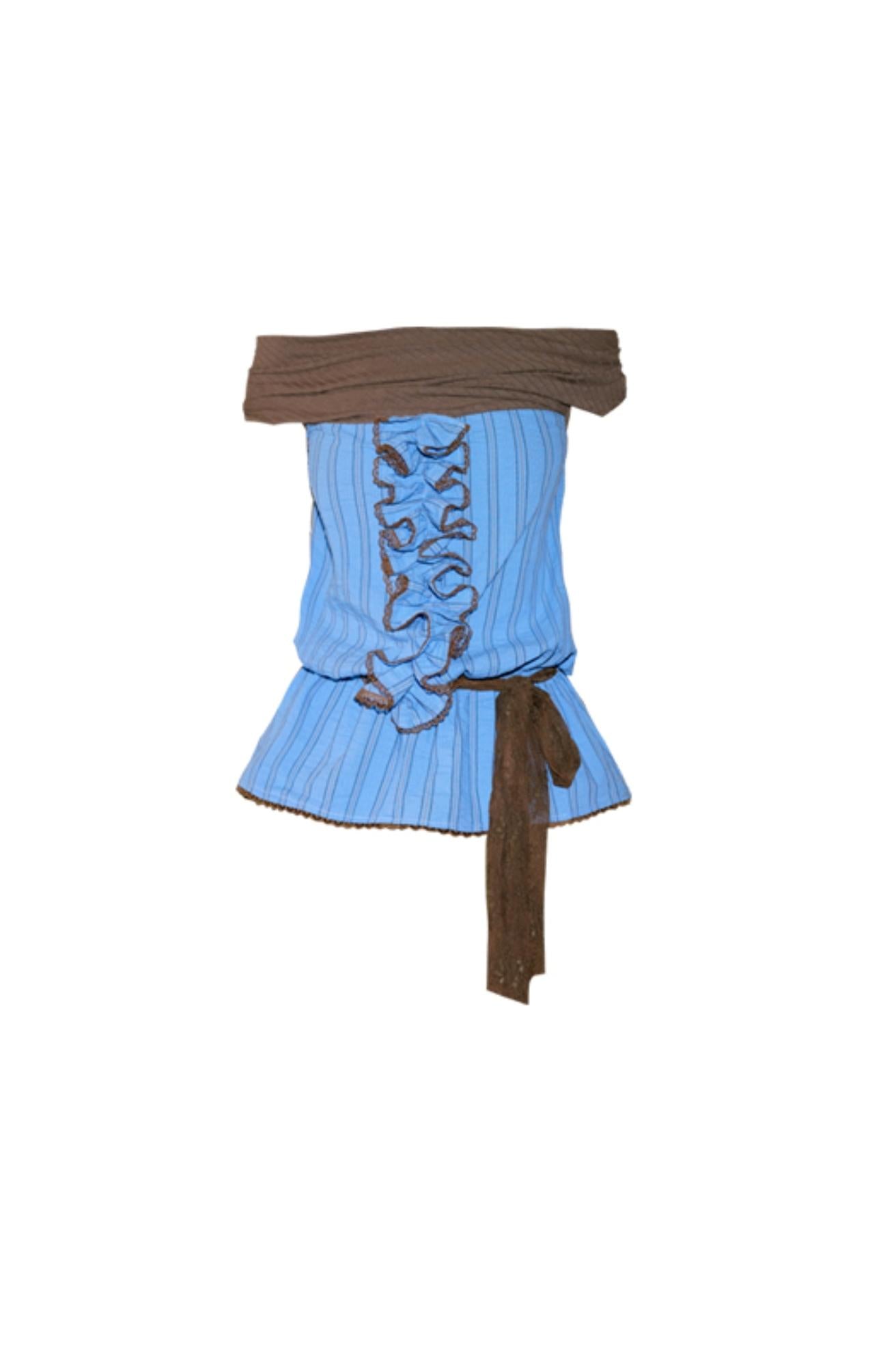 Blue Striped Knit Set With Puffy Skirt Set-Up