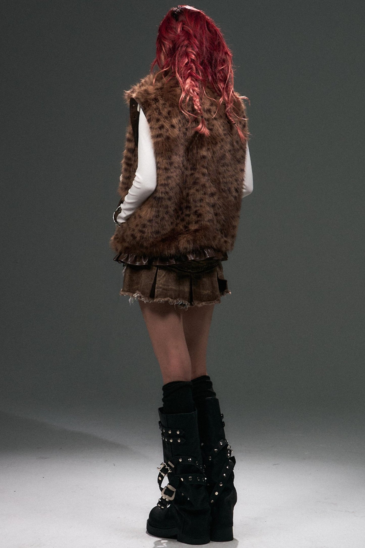 Retro Leopard Print Fur Vest Jacket