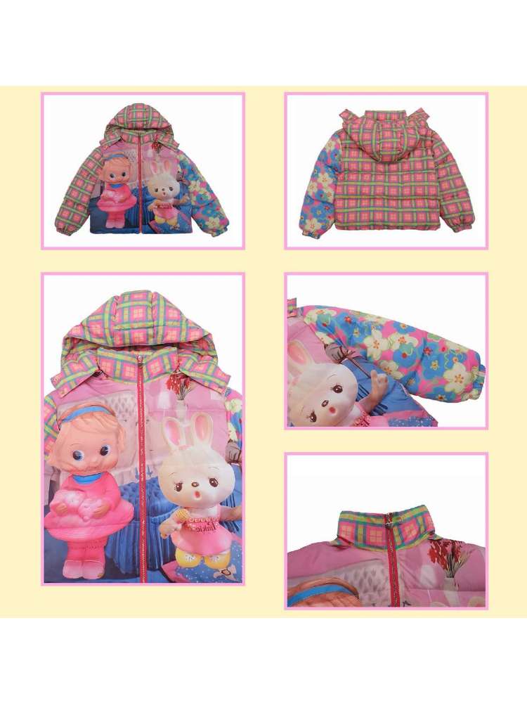 레트로 스위칭 프린트 따뜻한 다운 재킷