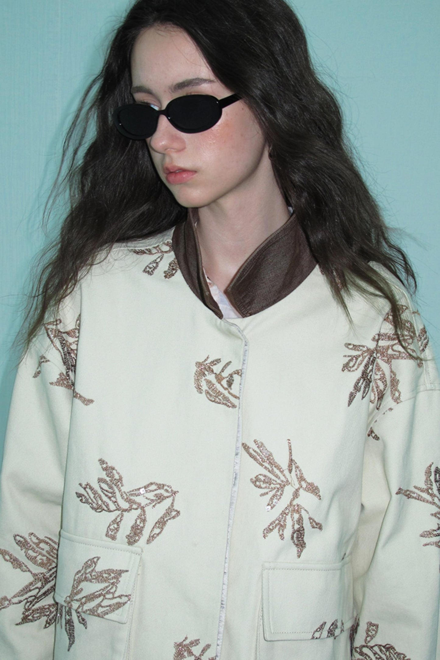 Embroidered Silver Cargo Coat