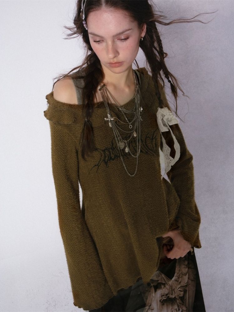 원 숄더 플레어 슬리브 니트 바텀 탑