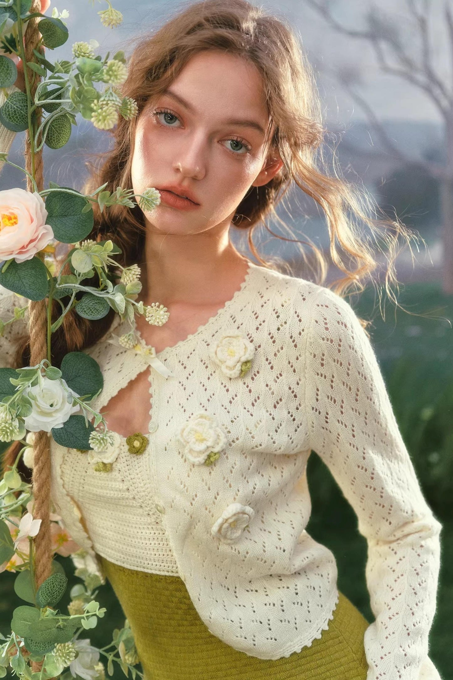 French Pastoral Knit Camisole Dress Set-Up