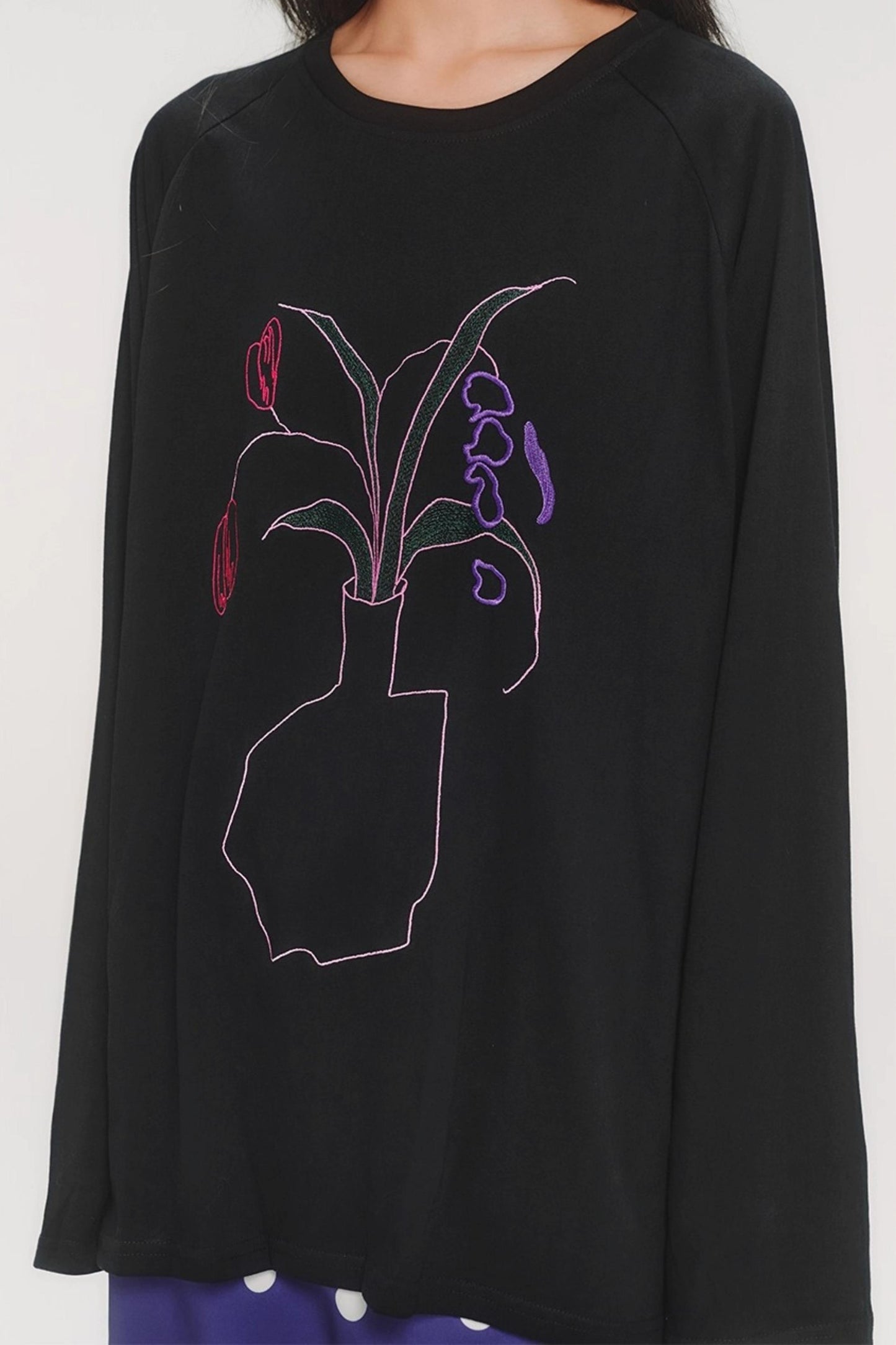 Casual Flower Art Raglan Sleeve T-Shirt