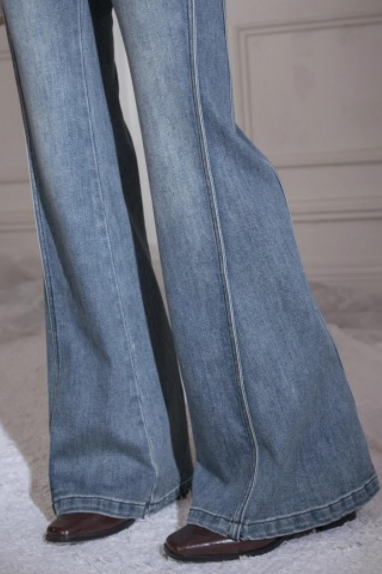 Slim Split Denim Flared Pants