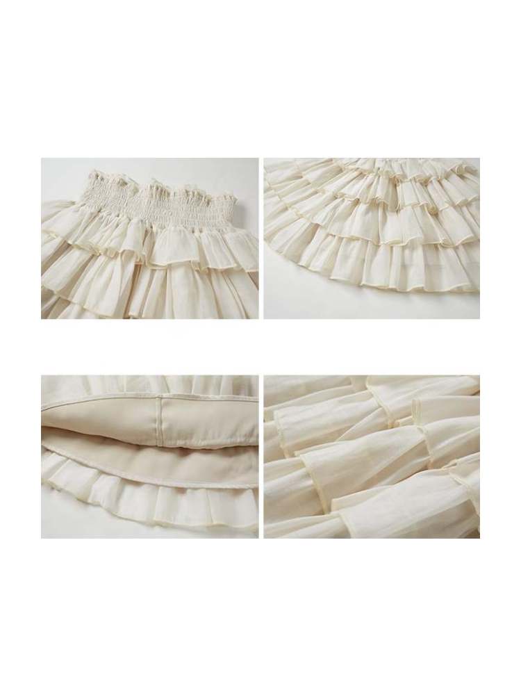 러플 칼라 셔츠 & 케이크 미니 스커트