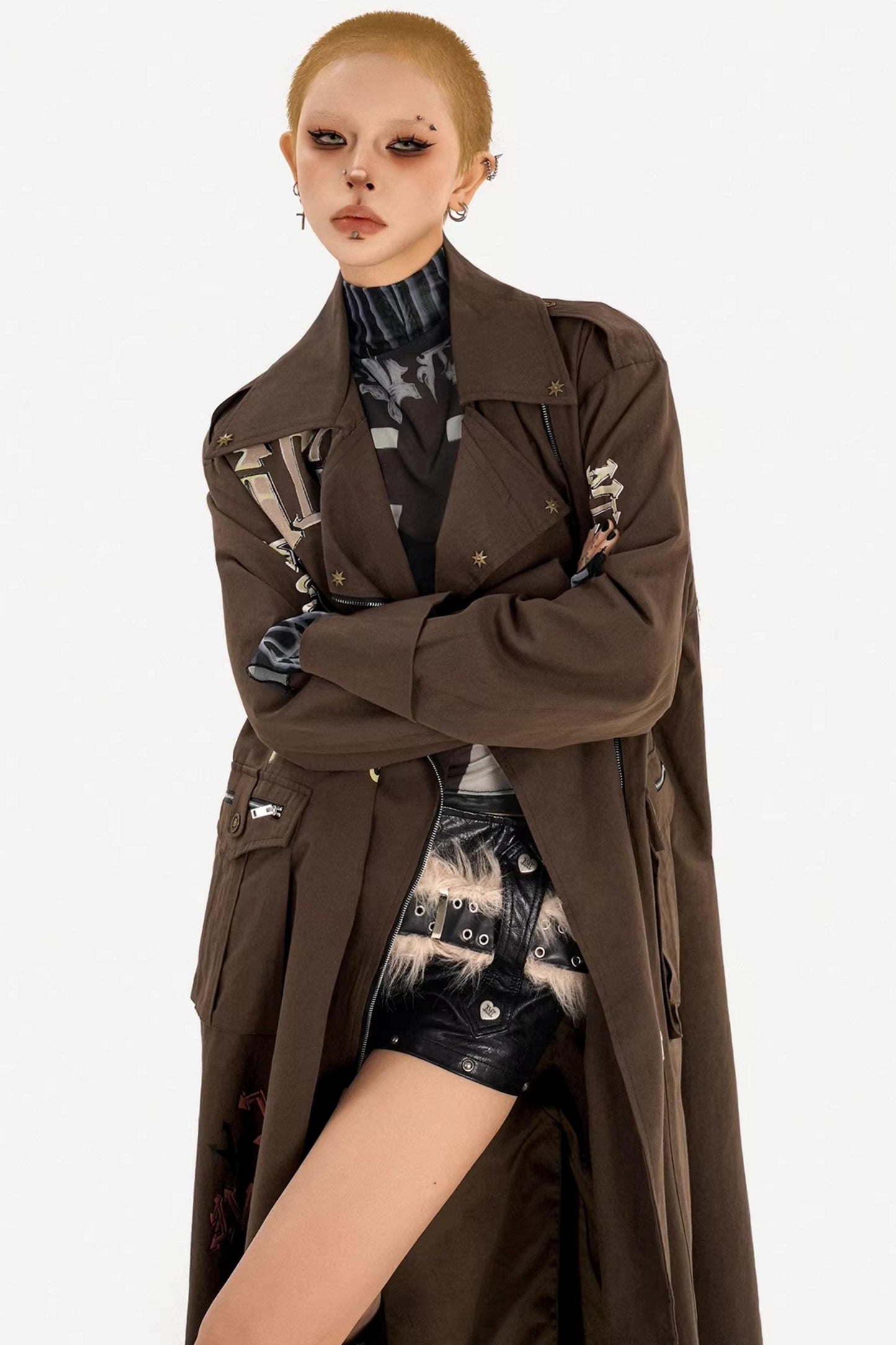 Retro Punk Brown Trench Coat