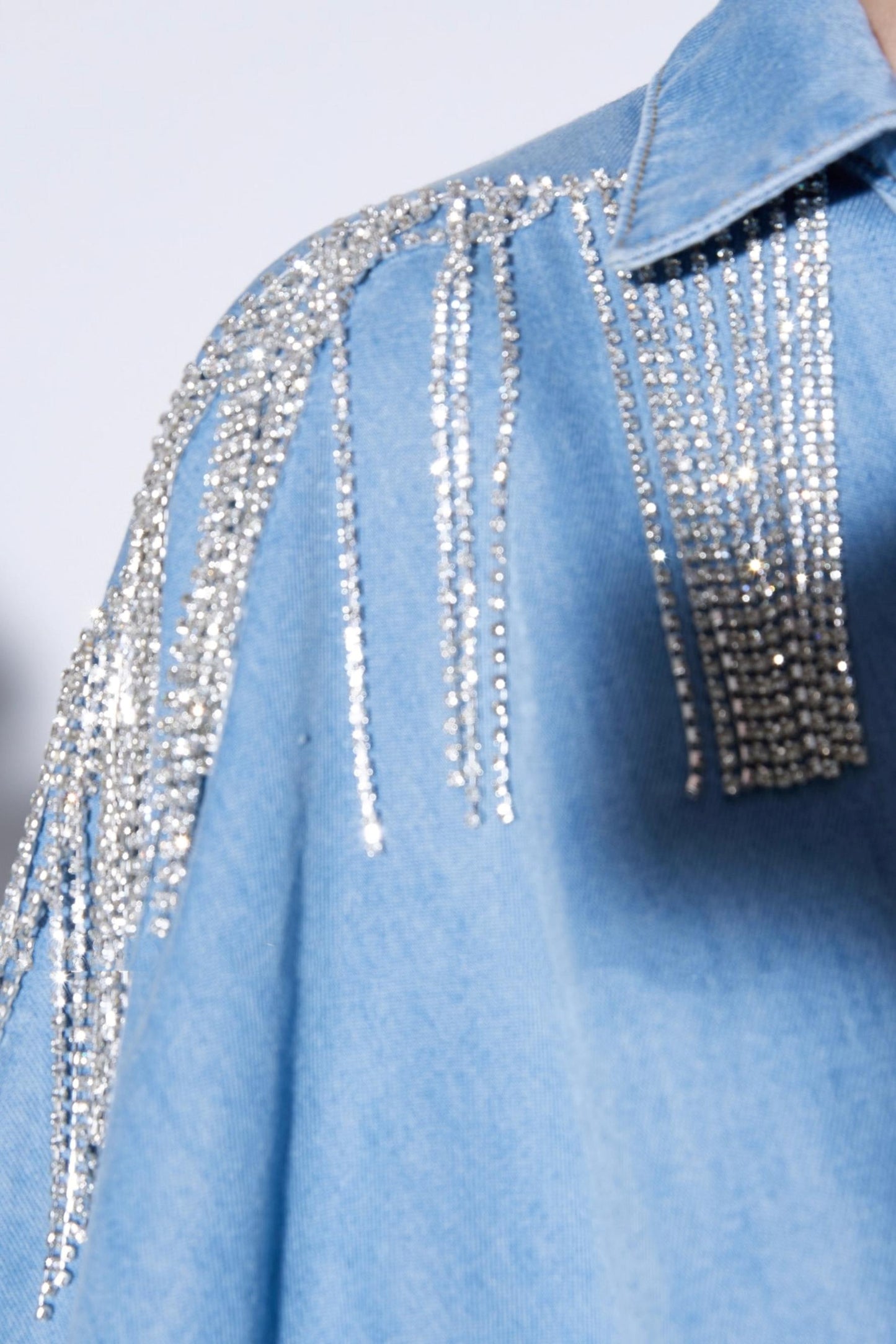 Autumn Silk Cotton Diamond Denim Shirt