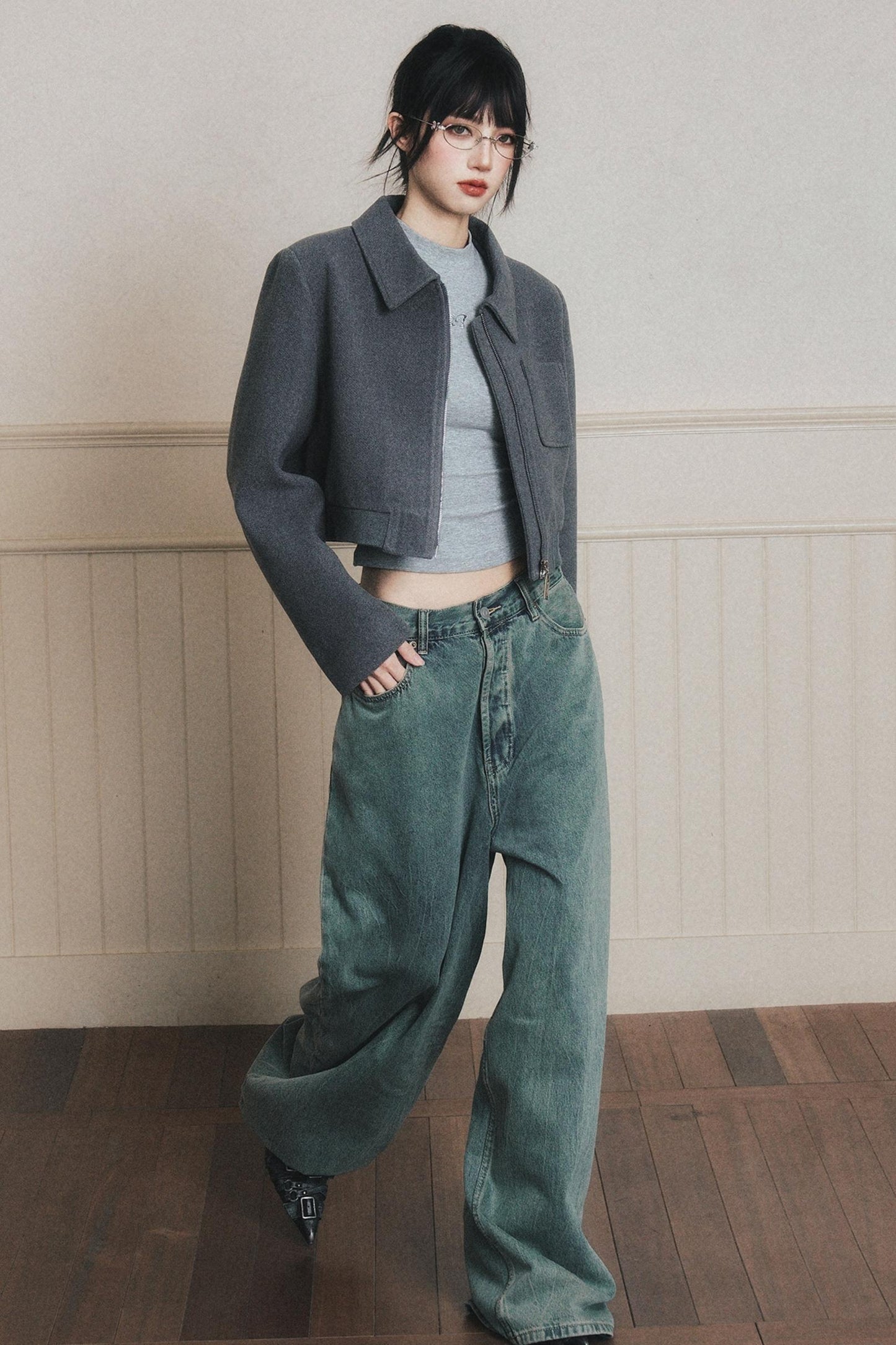 Neat Gray Lapel Short Coat