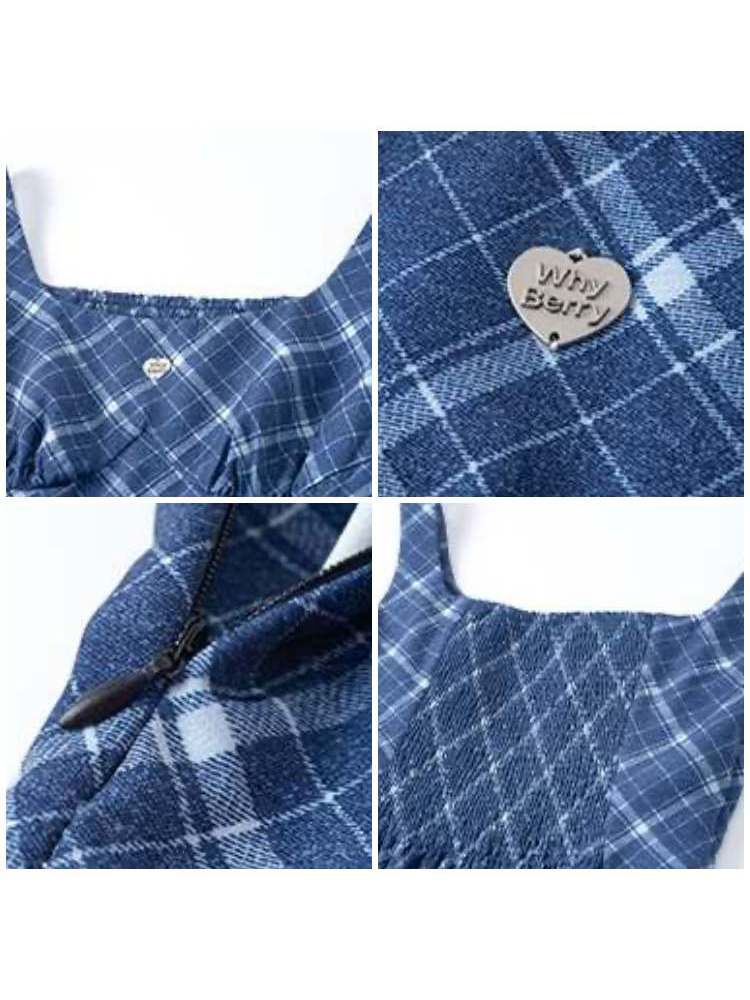 Karierte Trägerlange Schlagkleid