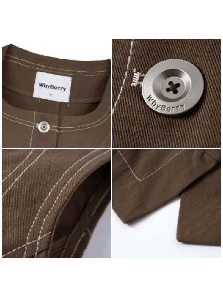 U-Ausschnitt Frontknopf gestickte kurze Weste