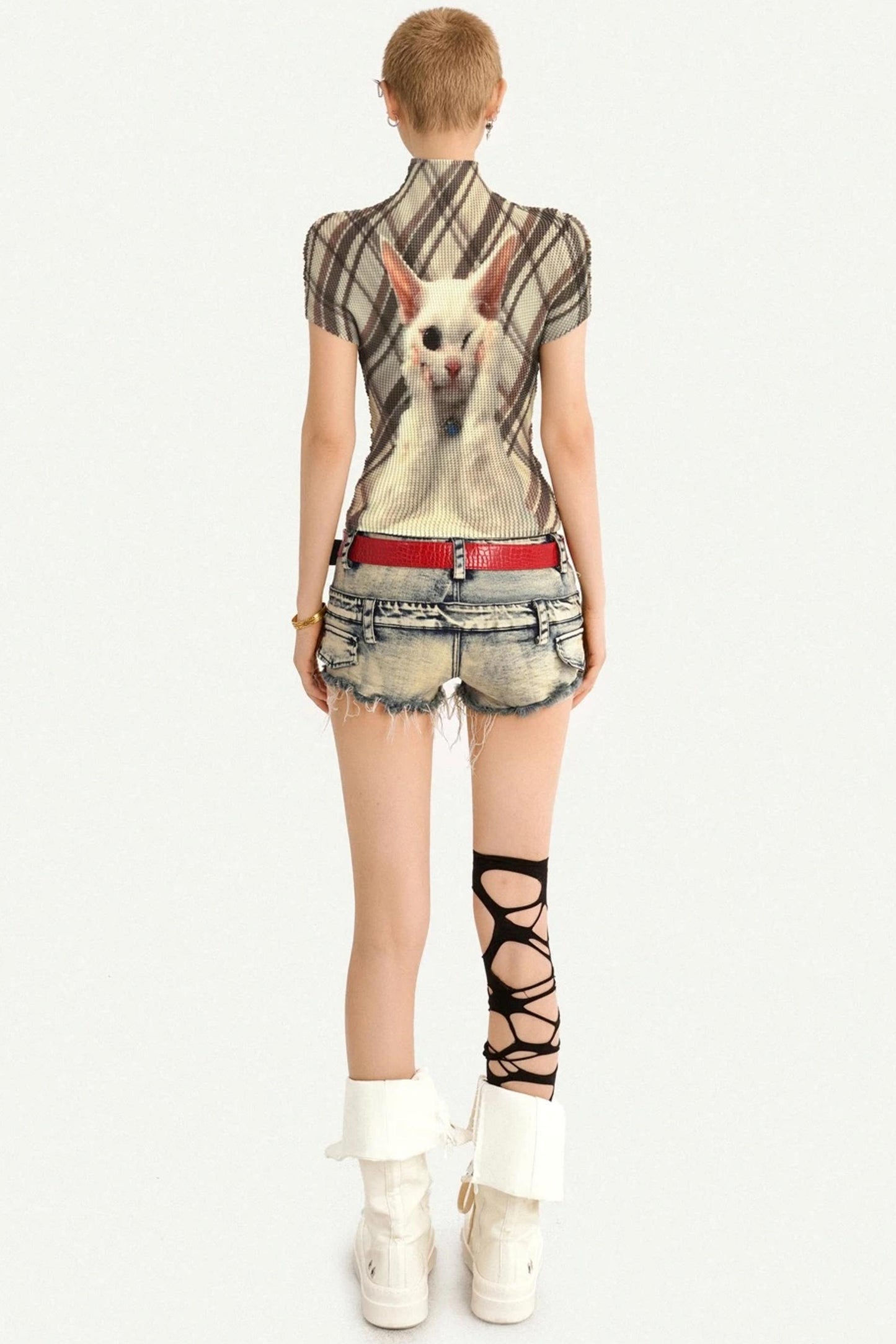 Cat Print Pleated Top