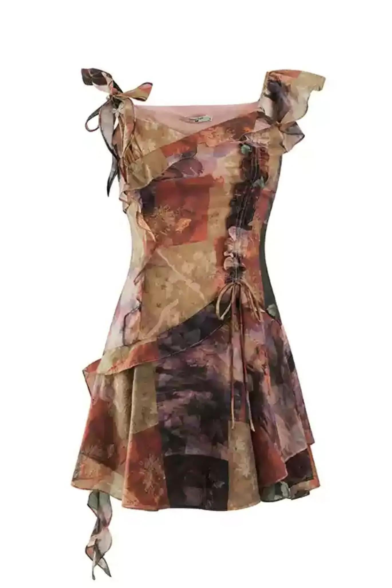 Schmetterlingsärmel Floral Tie-Dye Kleid
