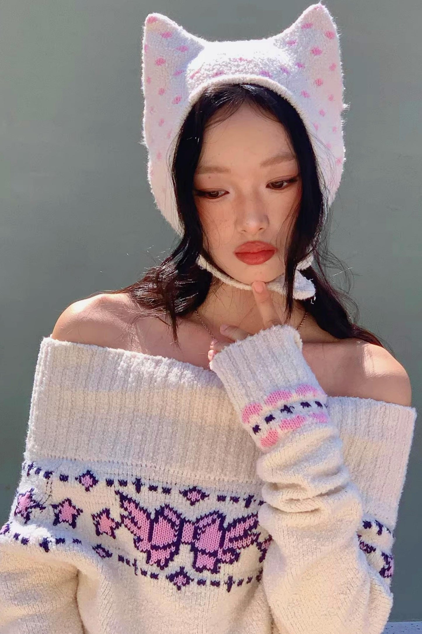 Jacquard-Strickpullover mit Schleife