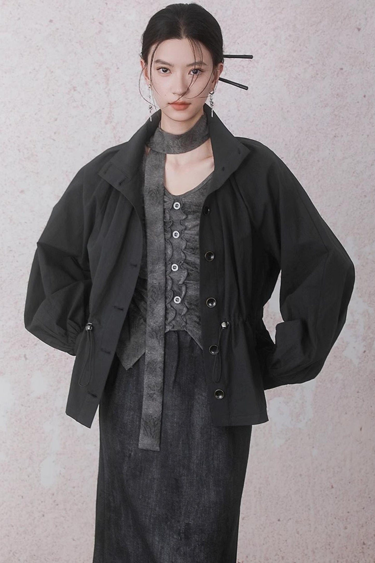 Autumn Gray Tie-dye Knitted V-Neck T-Shirt