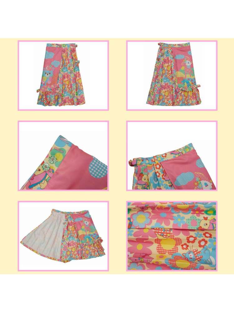 레트로 사슴 프린트 슬림 플리츠 스커트