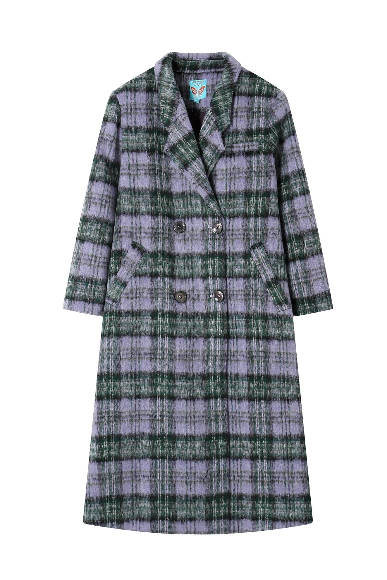 Elegant Wool Plaid Long Coat