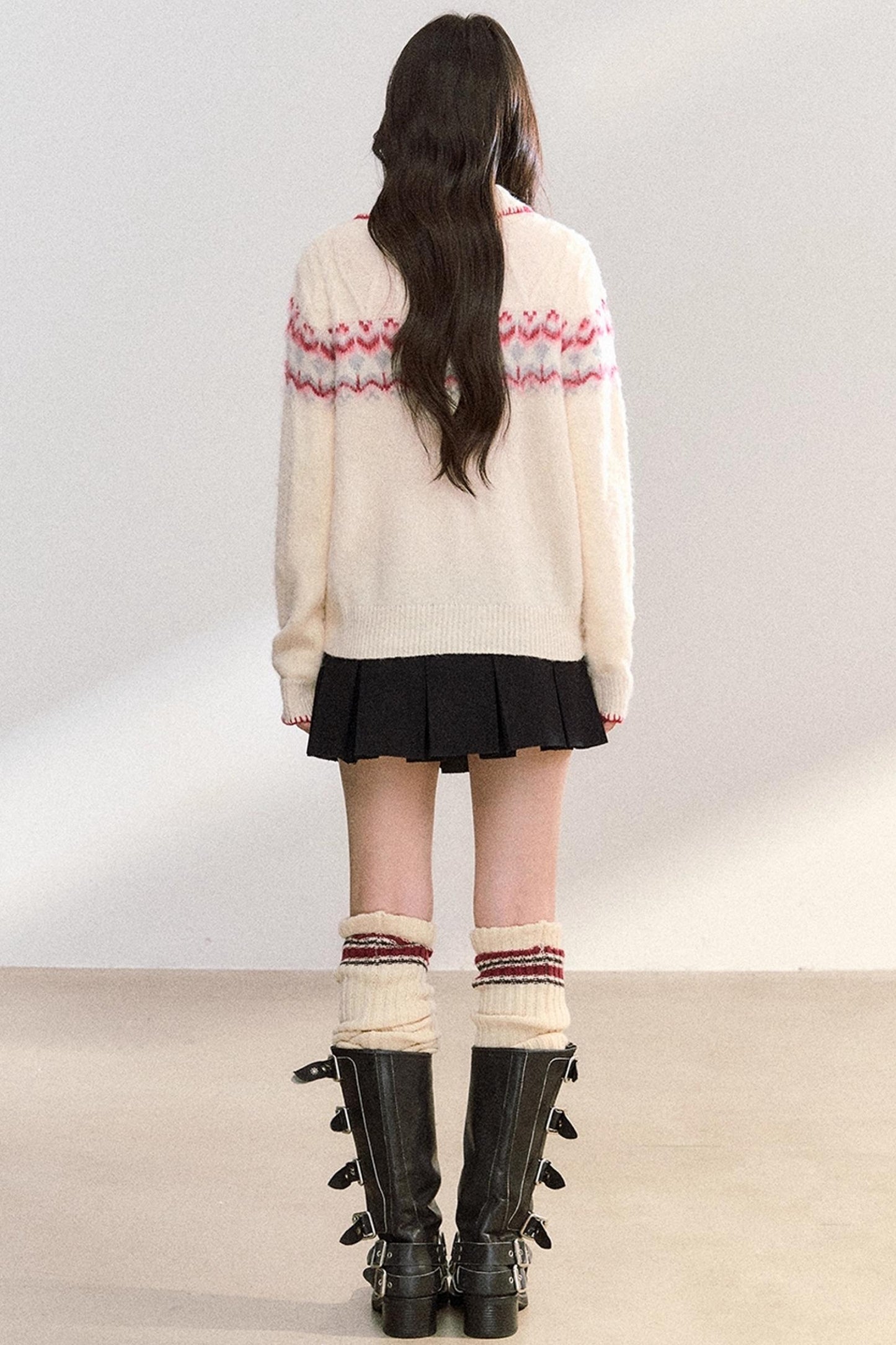 Lapel Twist Fair Knit Cardigan