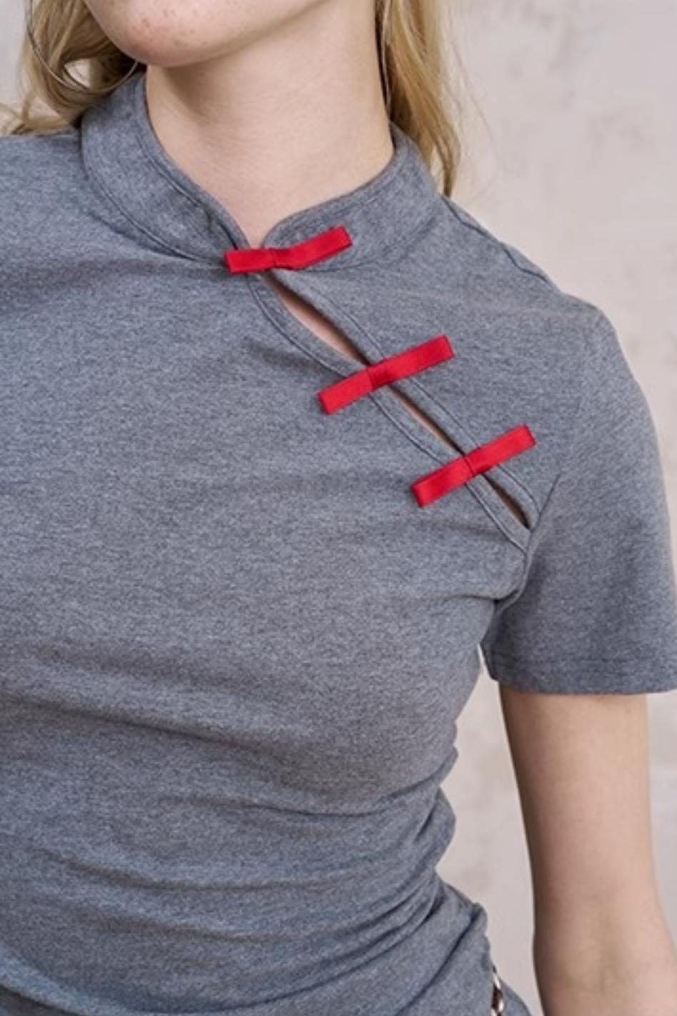 Chinese Chic Bow Short Sleeve Top