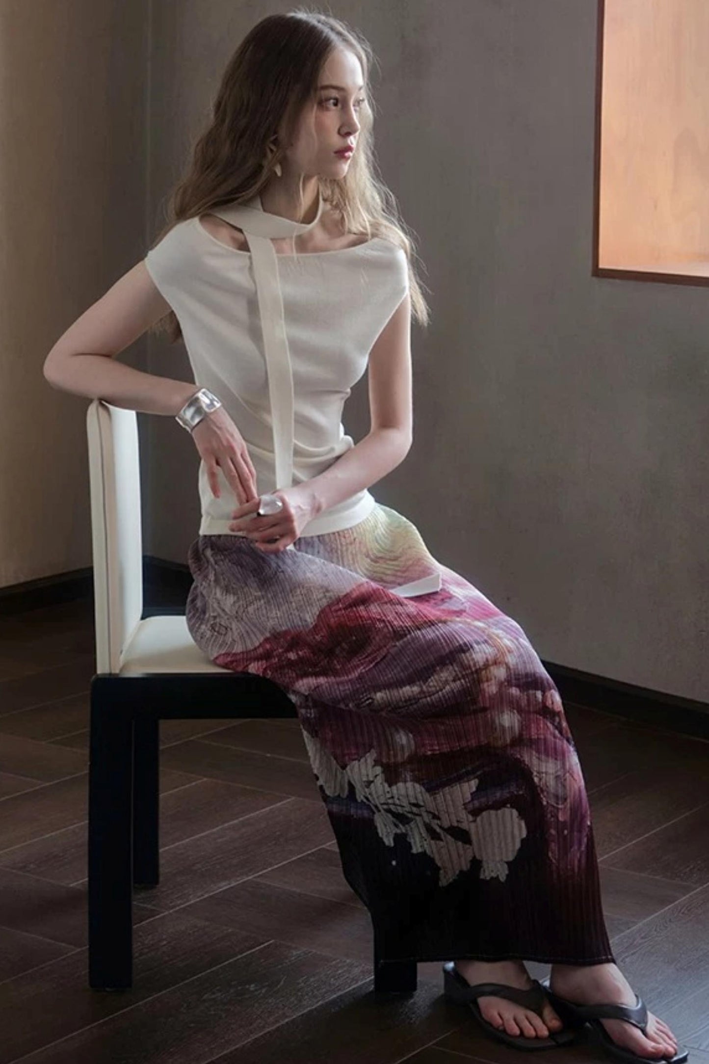 Milk White Asymmetrical Knit Top