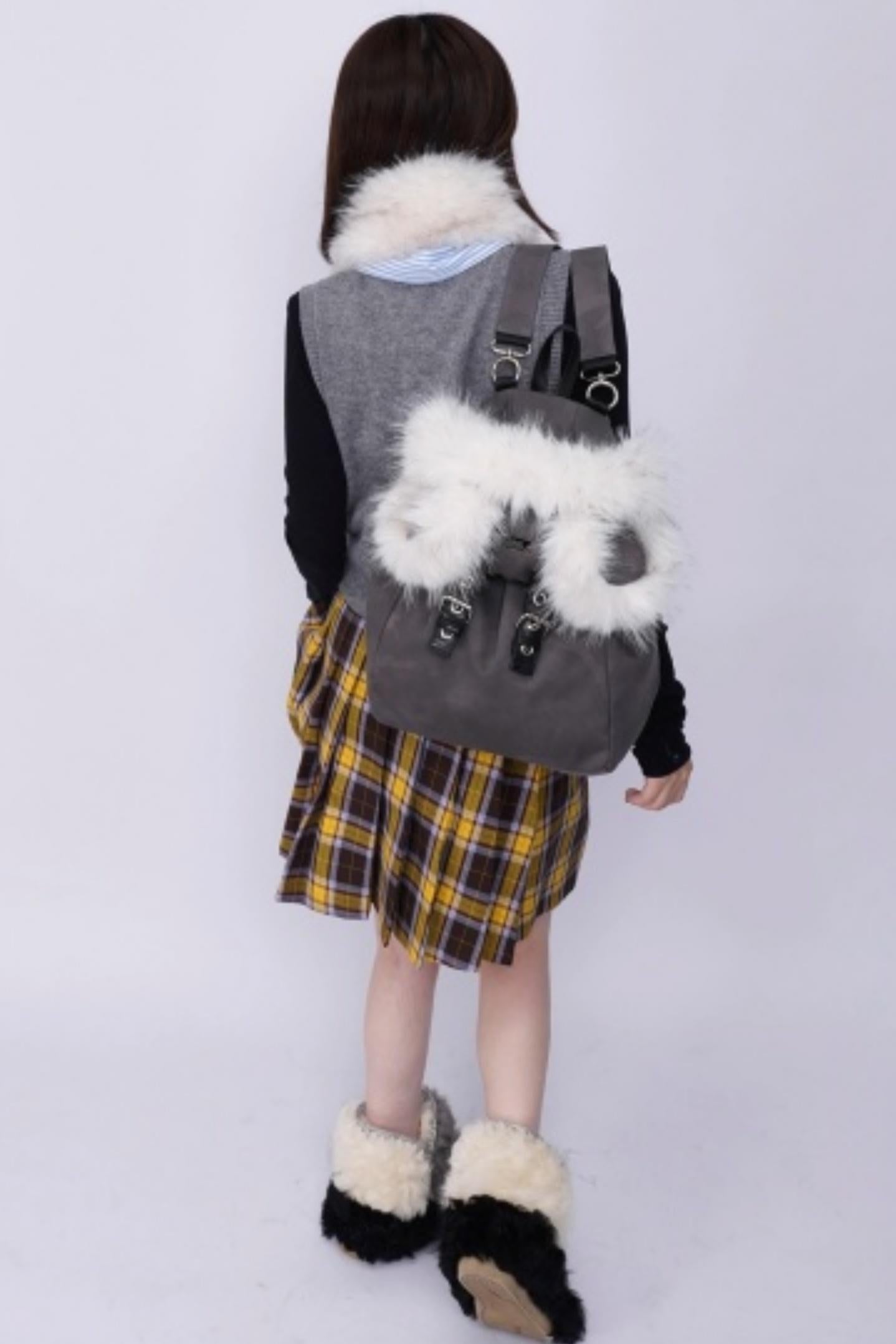 Furry Bear Crossbody Backpack