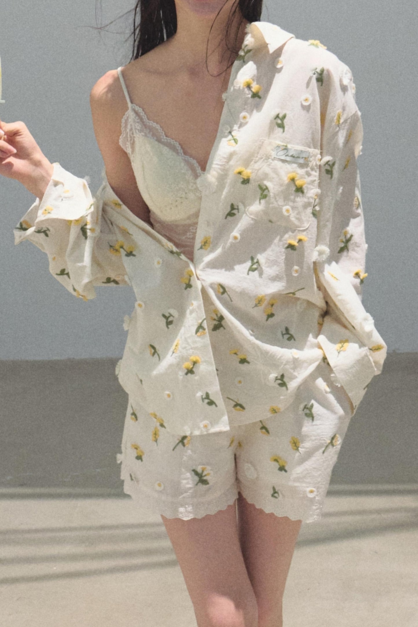 Zero Flowers Cotton Embroidered Casual Shirt Shorts Set-Up