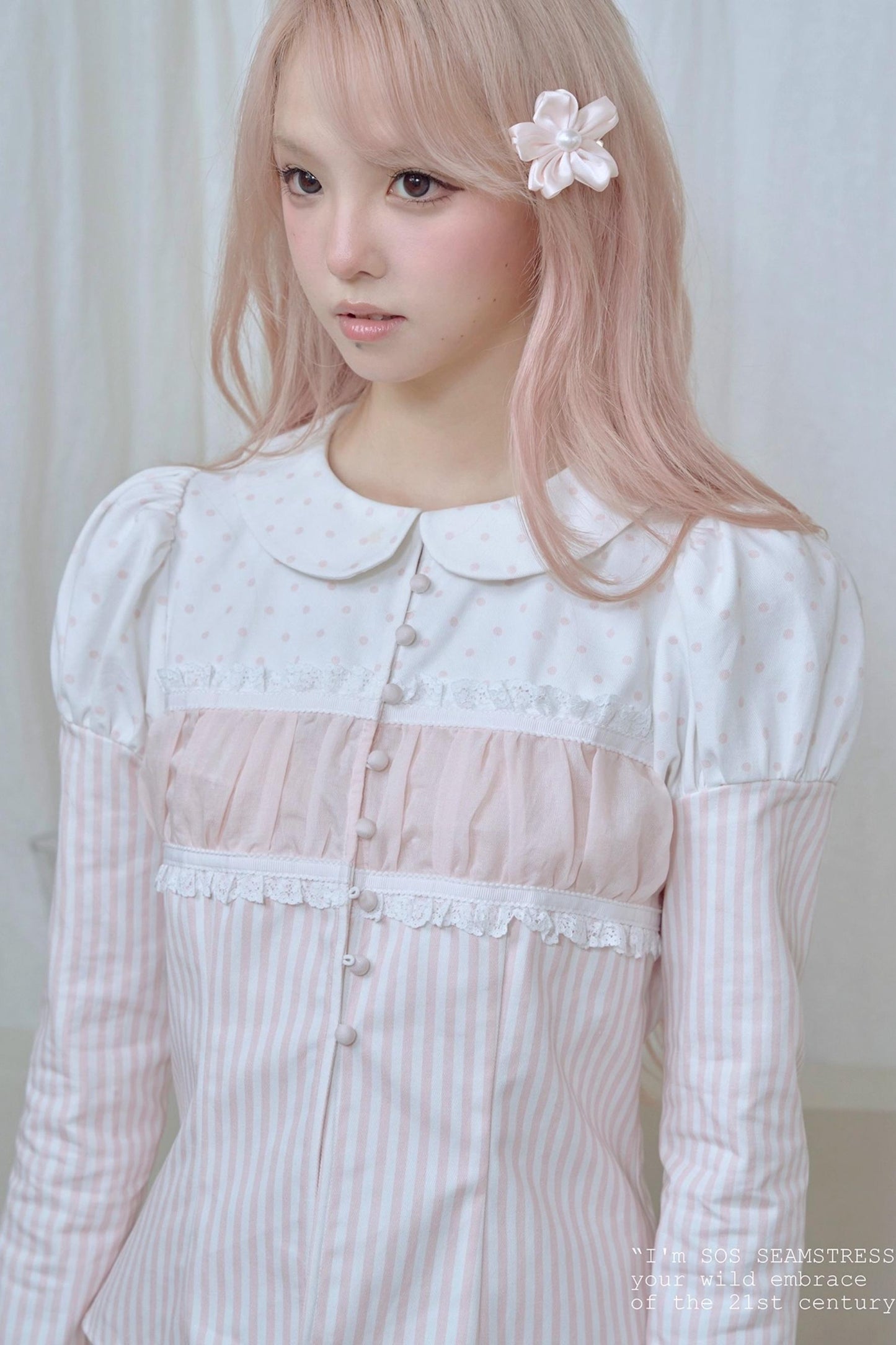 Doll Collar Stripe Lace Top
