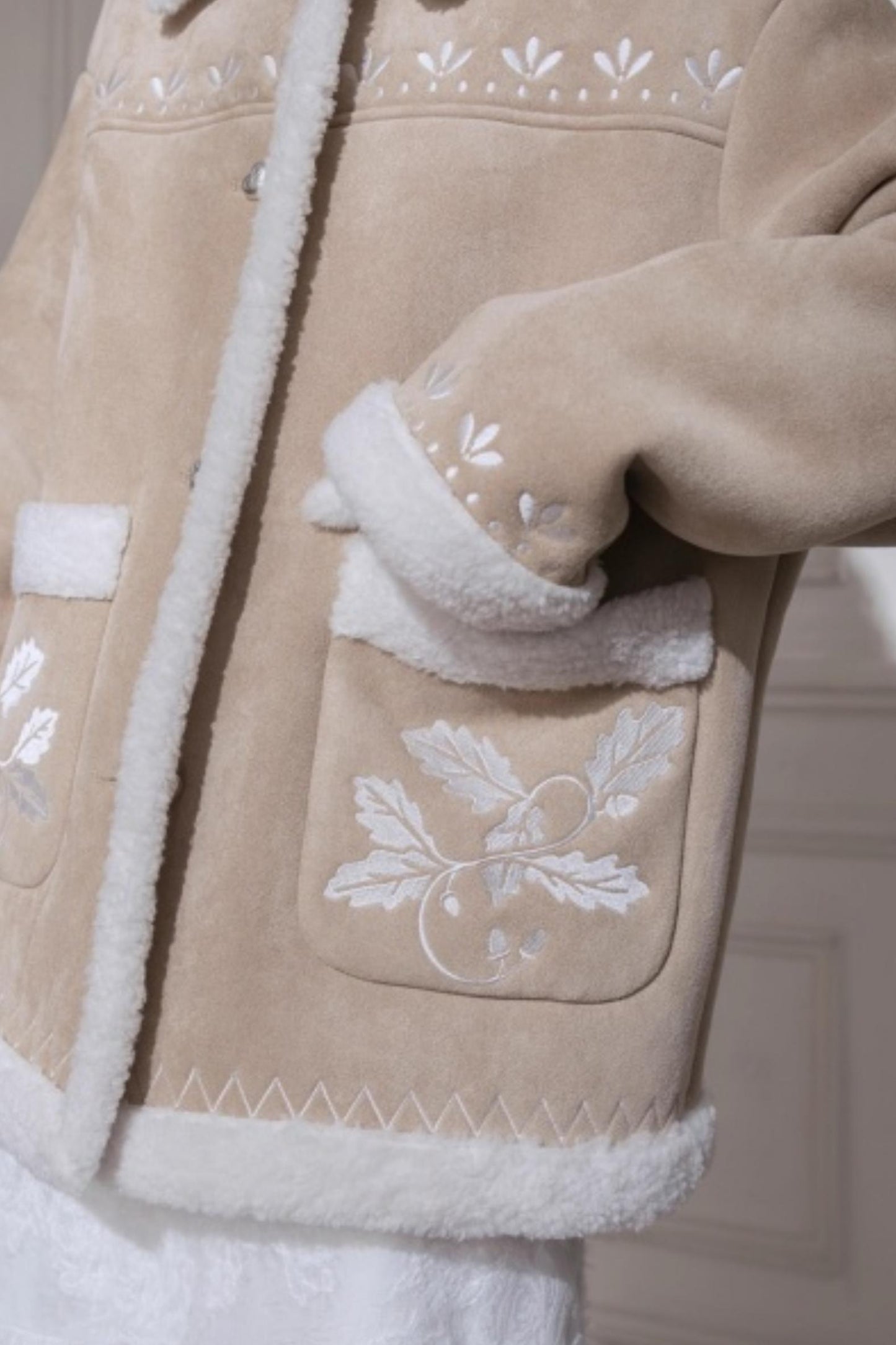 Suede Khaki Embroidery Jacket