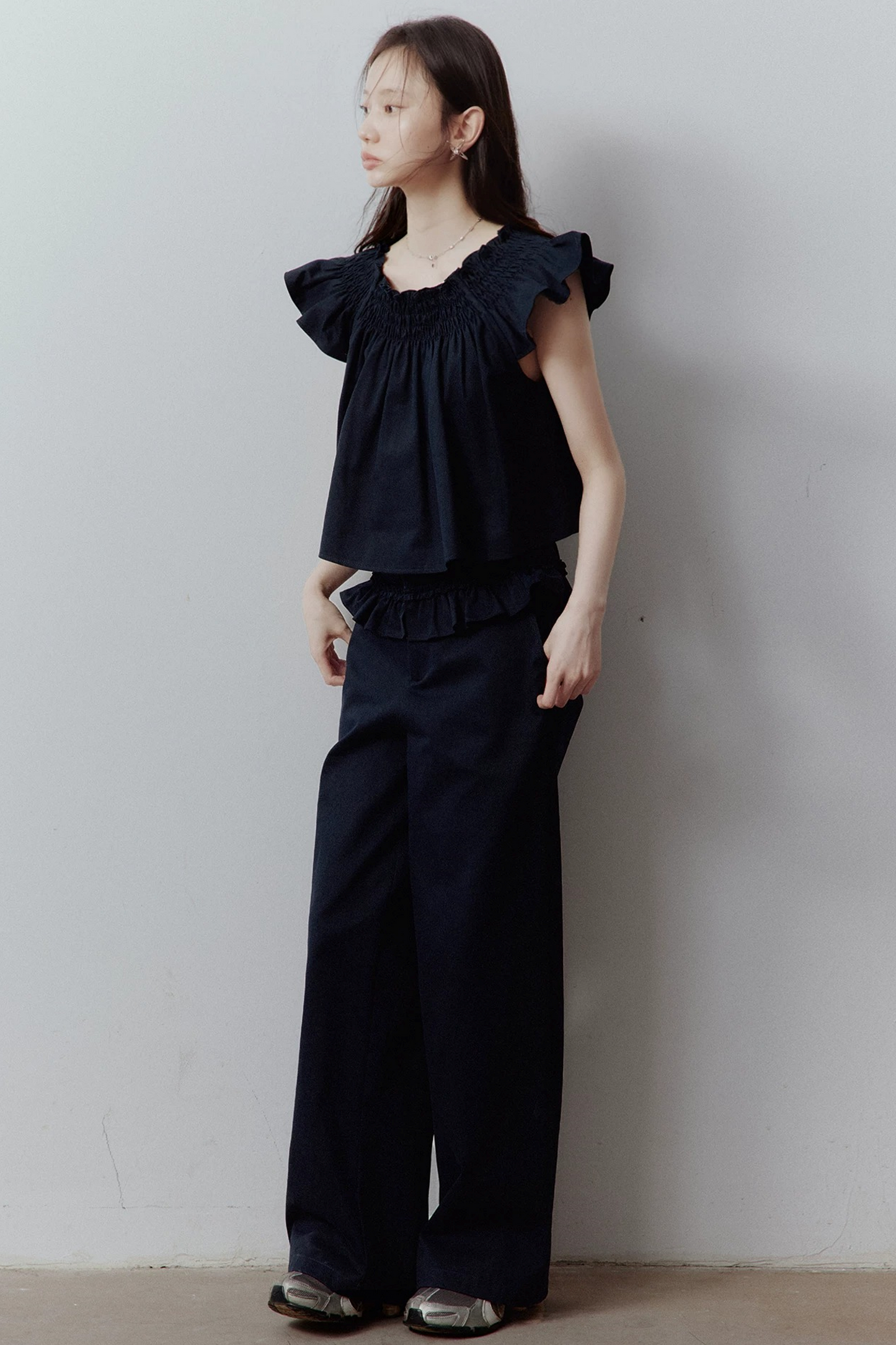 Plush Blue Puff Sleeve Blouse