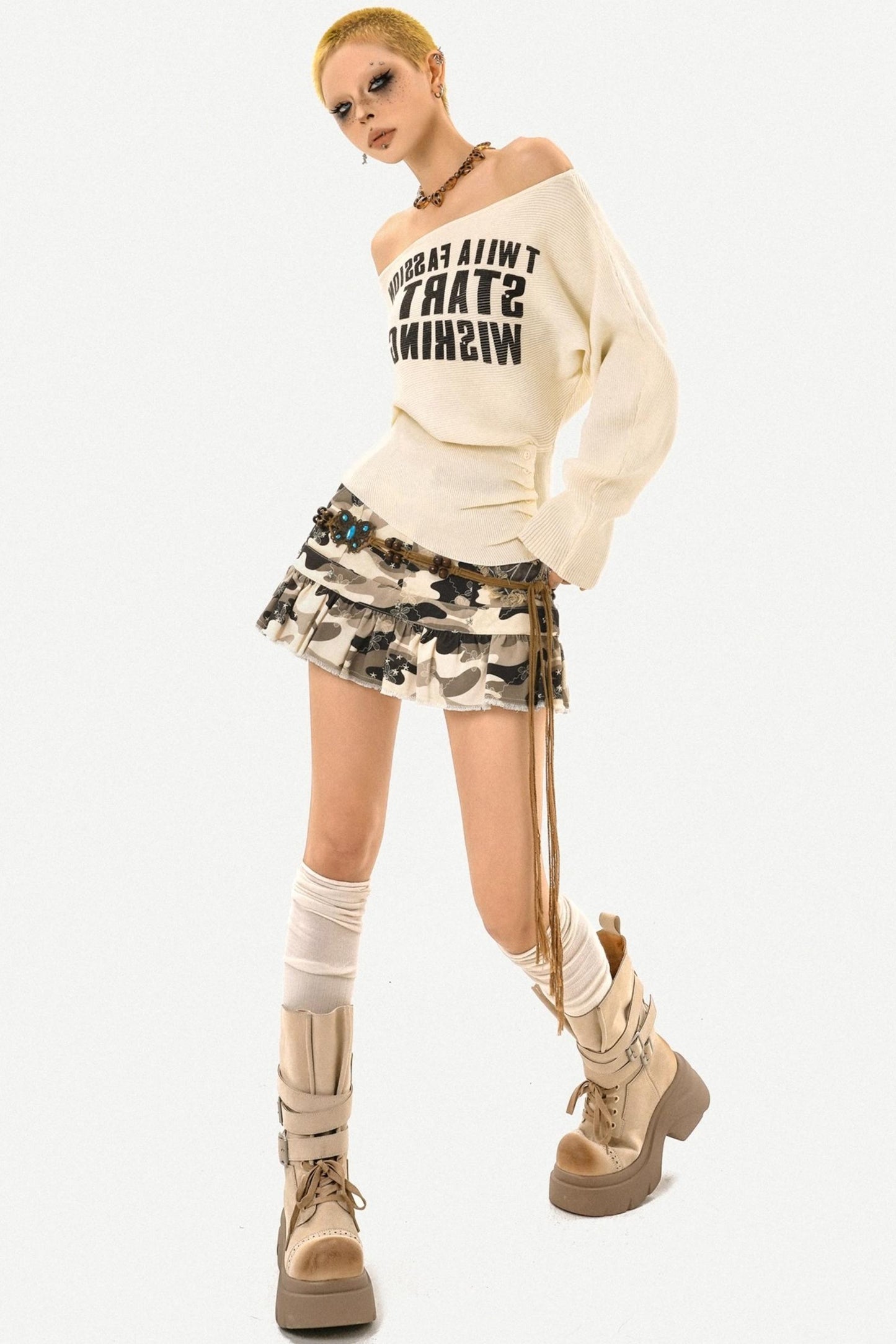 American Cross-Neck Bat Sleeve Sweater