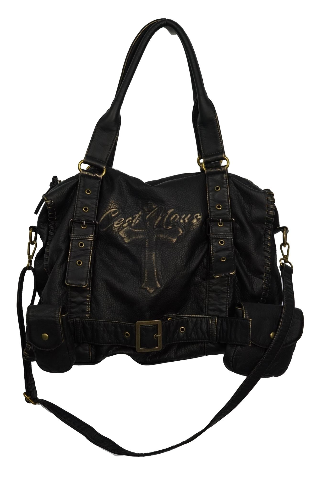 Retro-Lederhandtasche mit Struktur