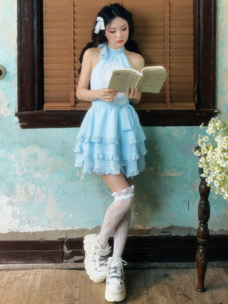 Blaue Patchwork-Halskleid