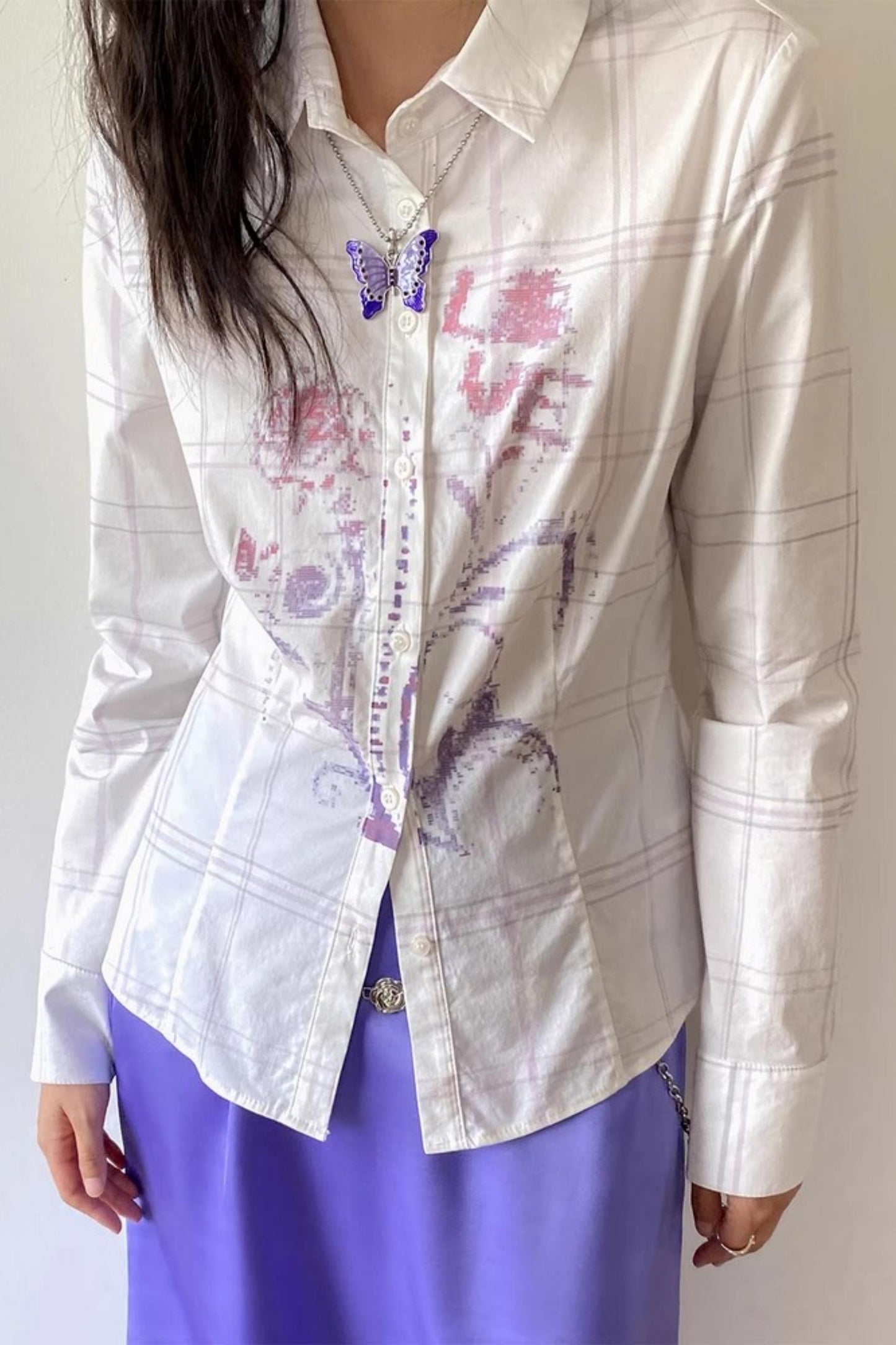 Flower Grid Print Shirt