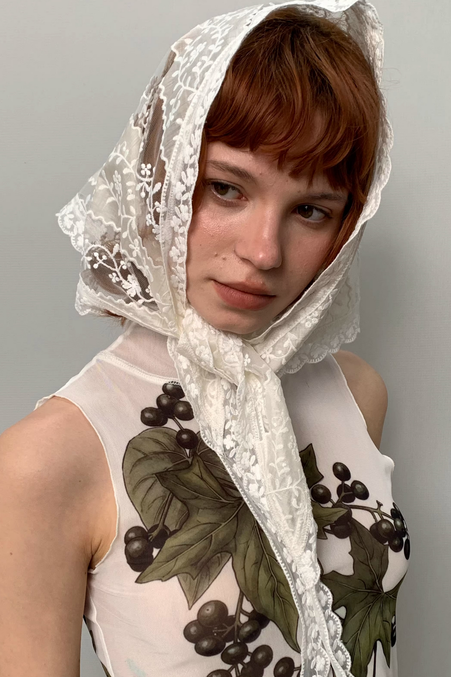 White Lace Embroidery Headscarf