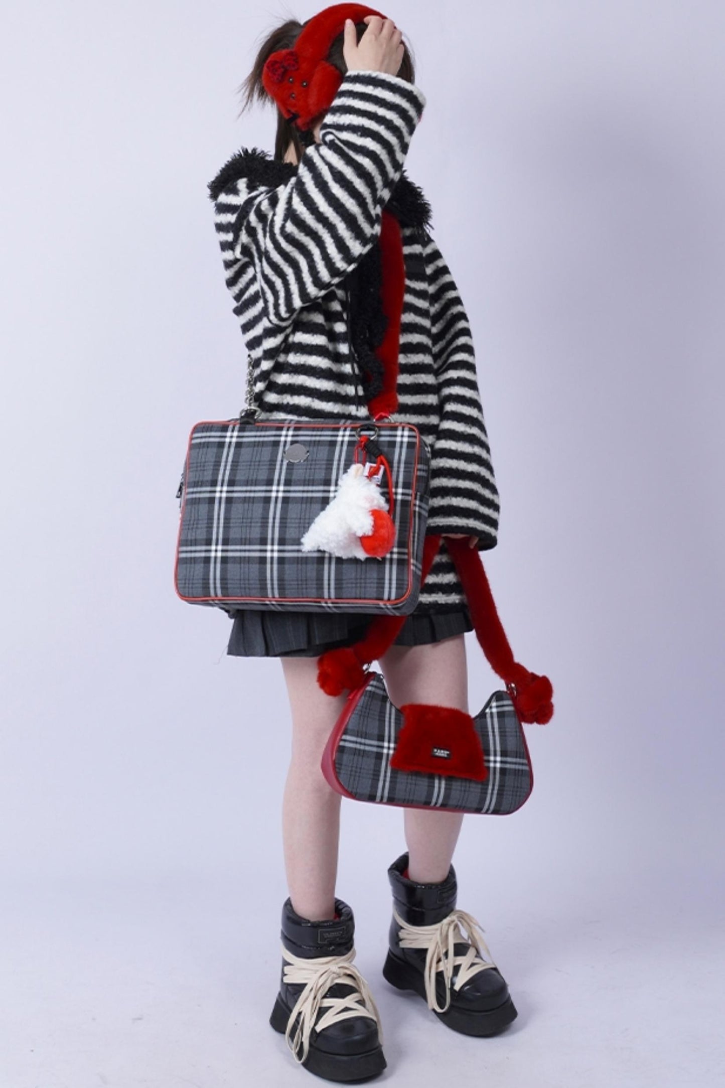 Pink Plaid Crossbody Tote Bag