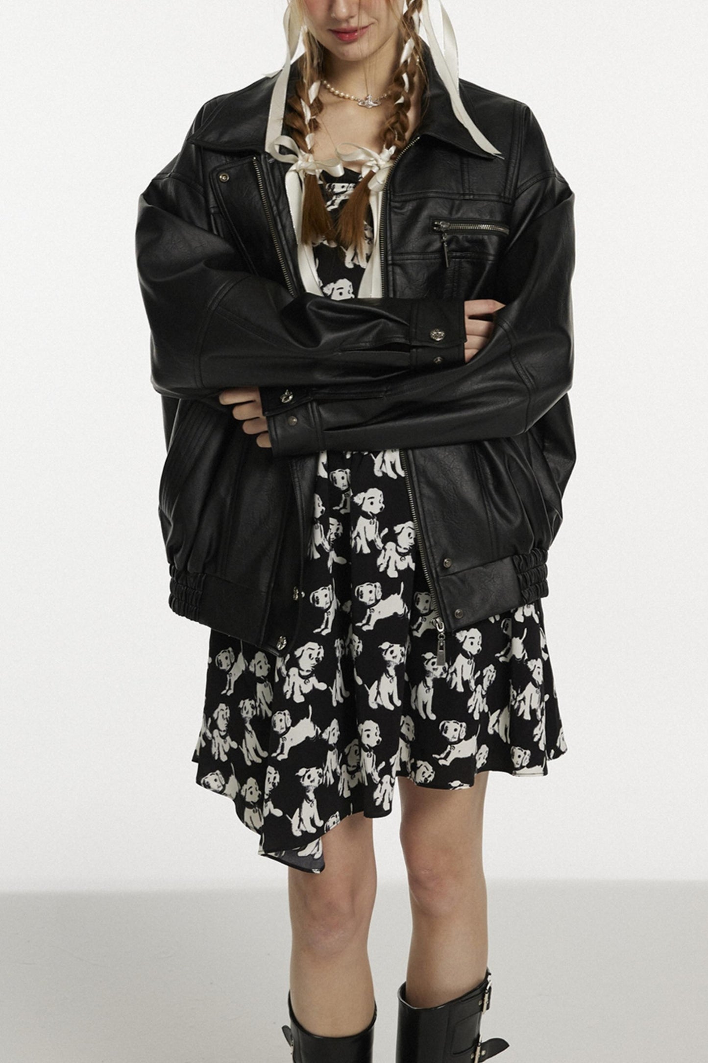 Retro-Chic schwarze Lederjacke