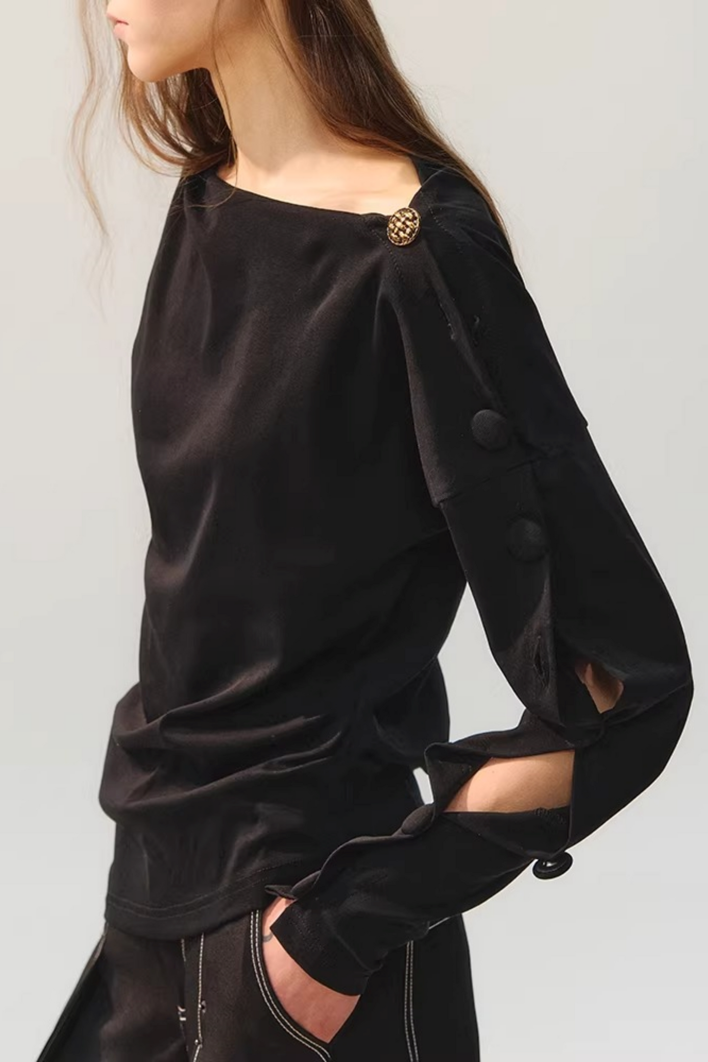 Golden Button Closure Blouse