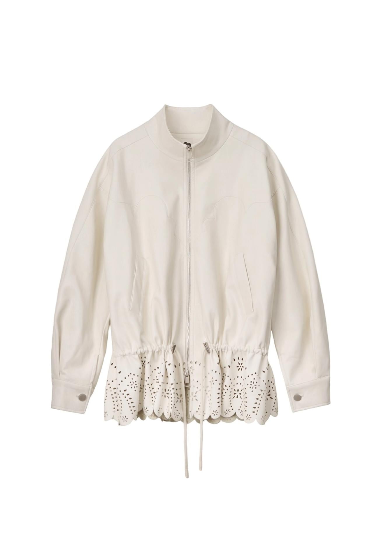 Hollow-Out Floral Leather Jacket