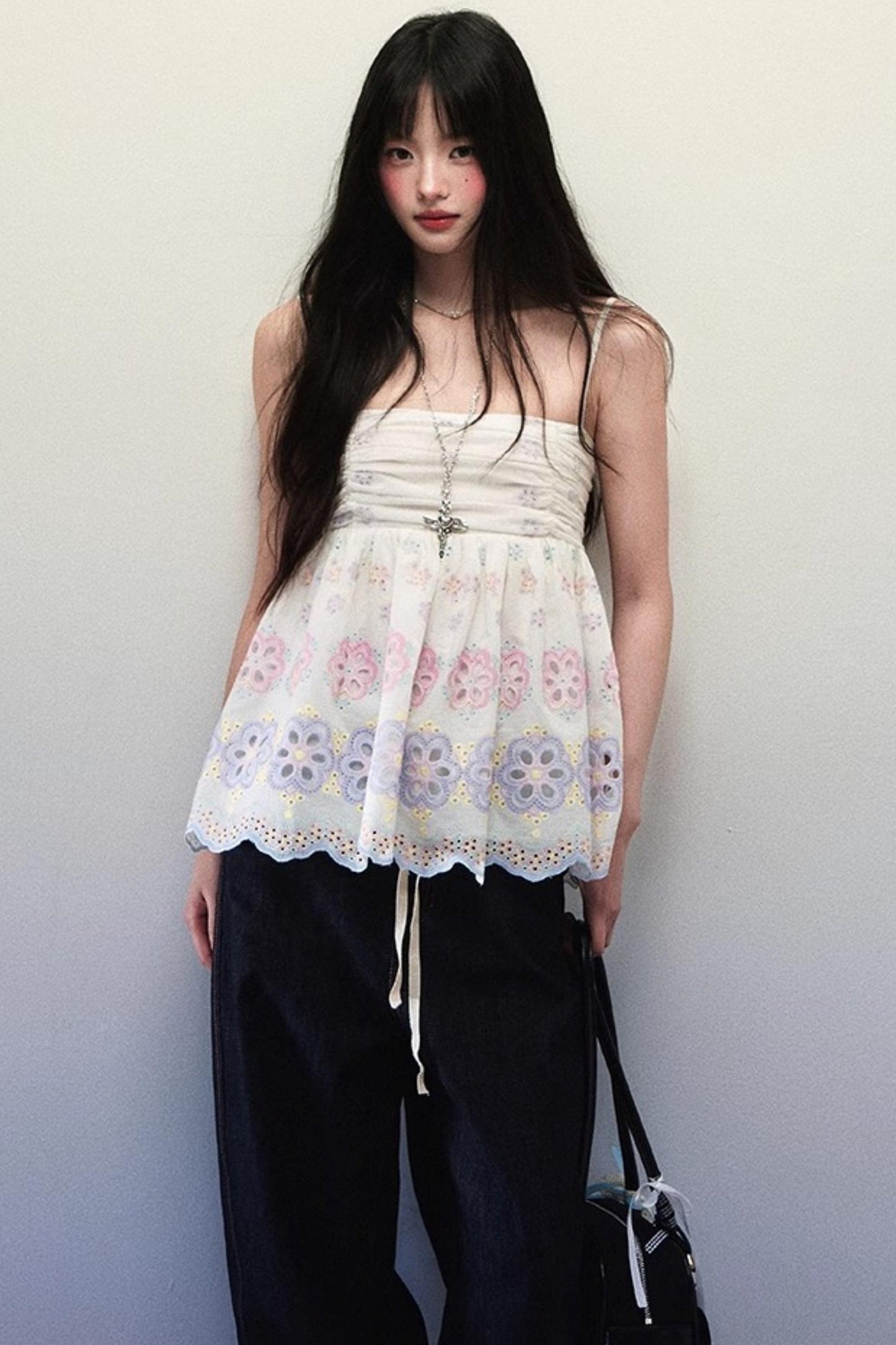 Lace-Trimmed Floral Camisole