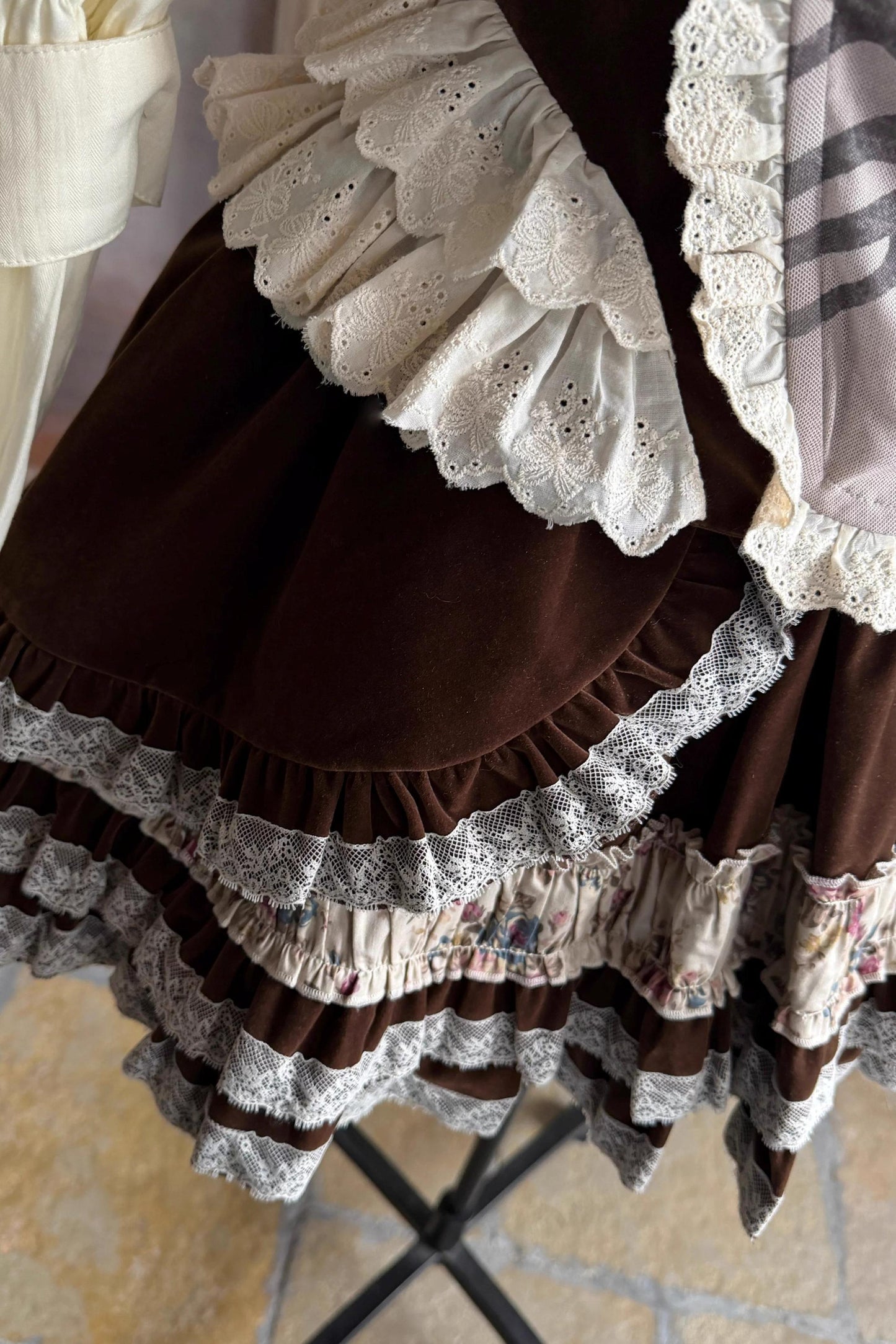 Velvet Floral Lace Tiered Skirt