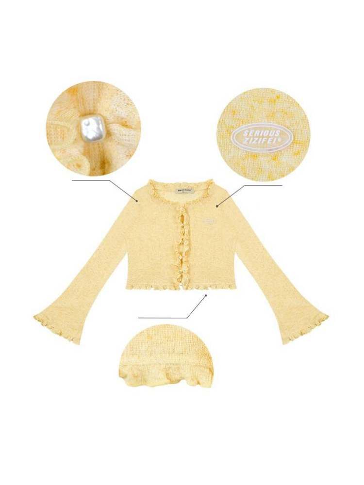 러플 숏 니트 가디건