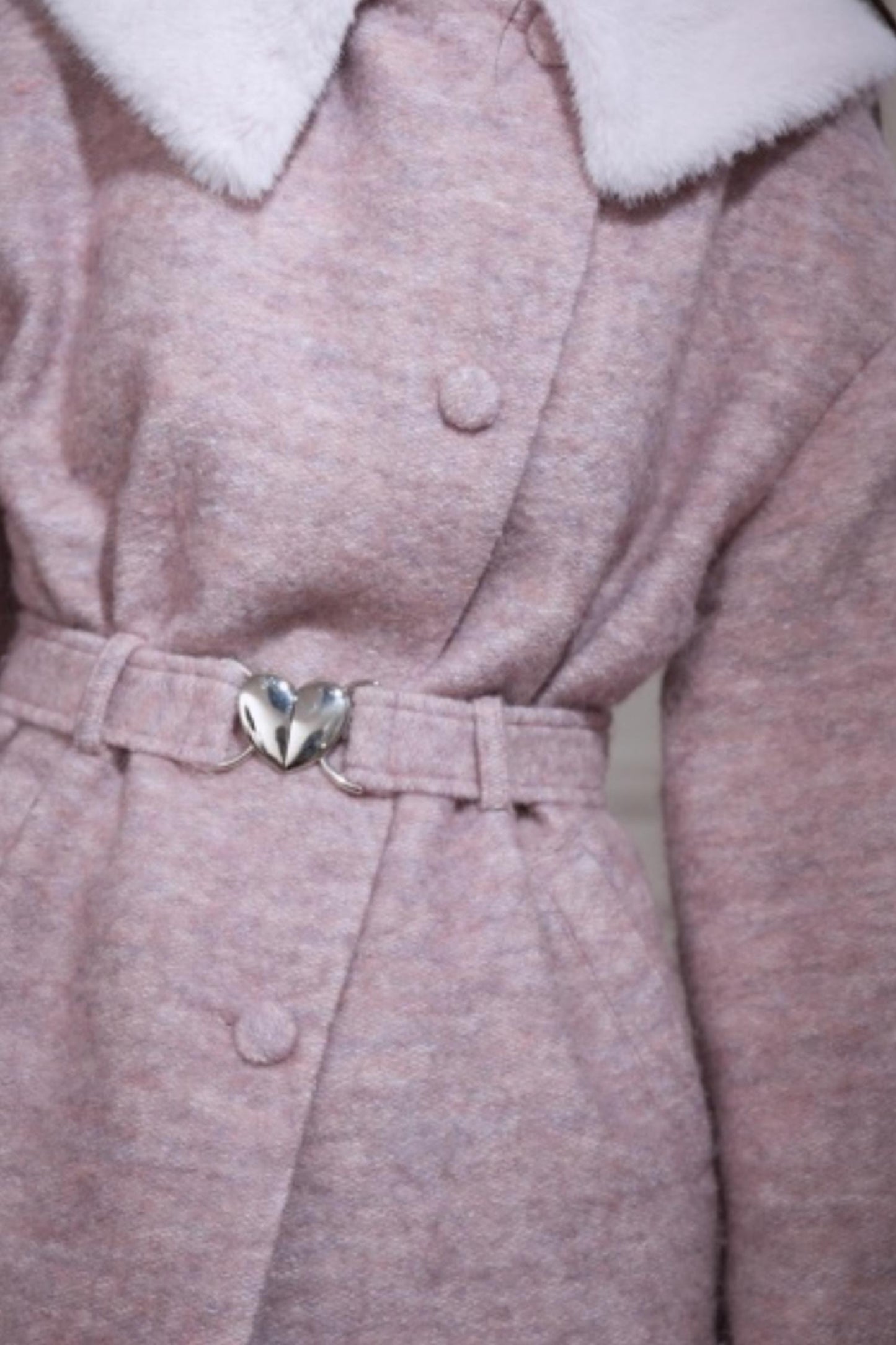 Cream Pink Quilted Woolen Coat