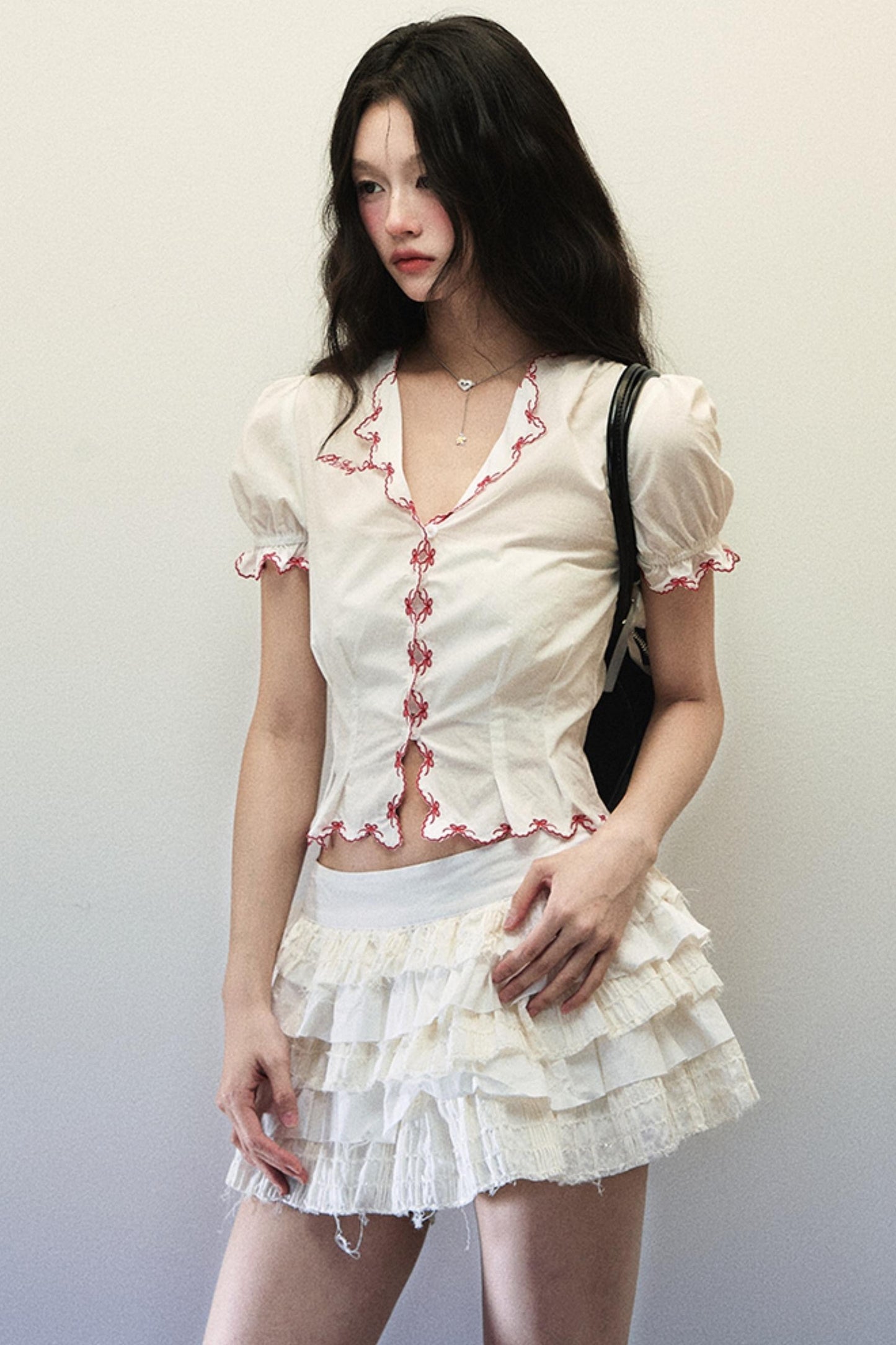 Summer V-Neck Lace Bow Top