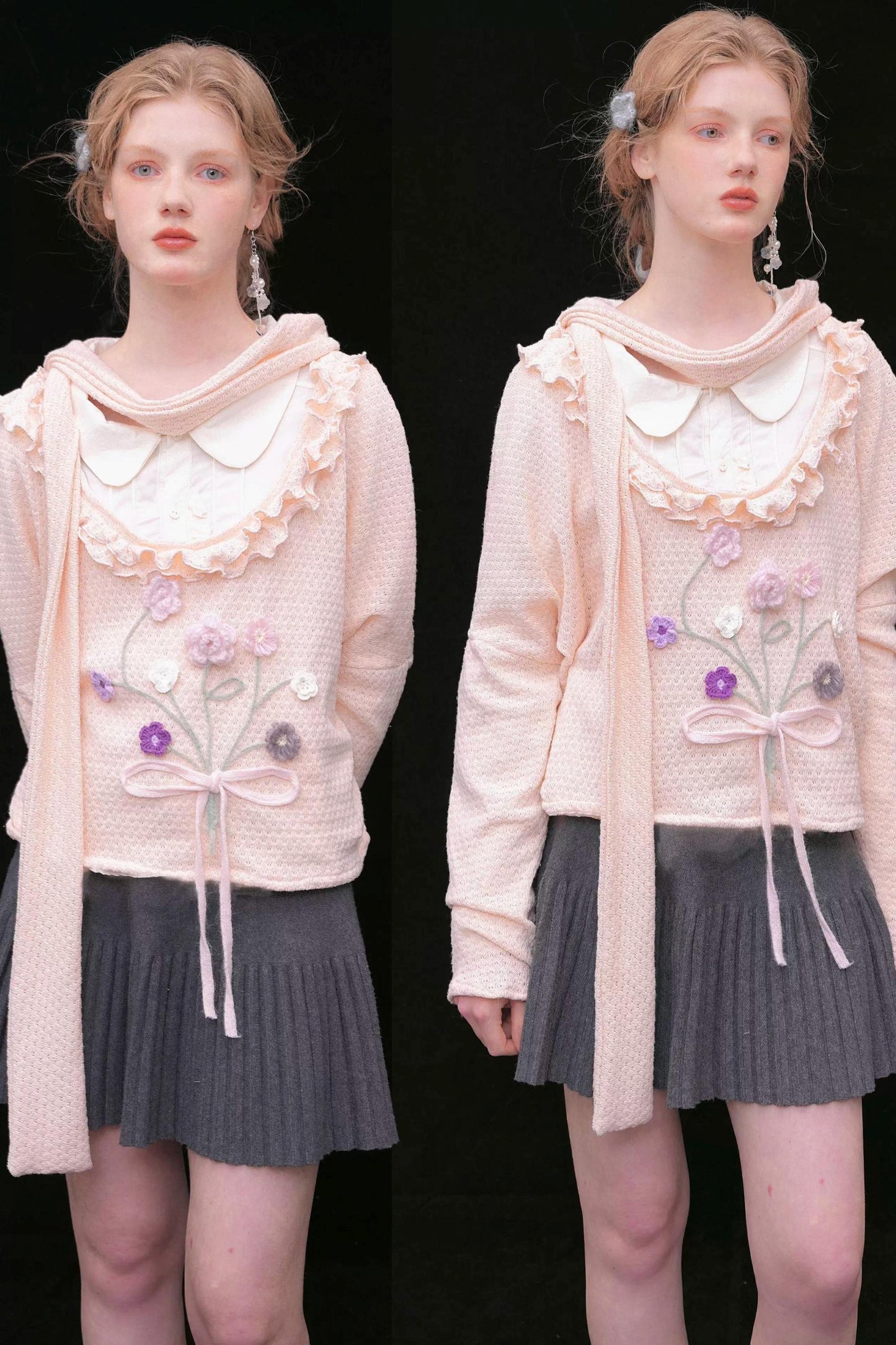 Flower Decoration Fake Two Contrast Top