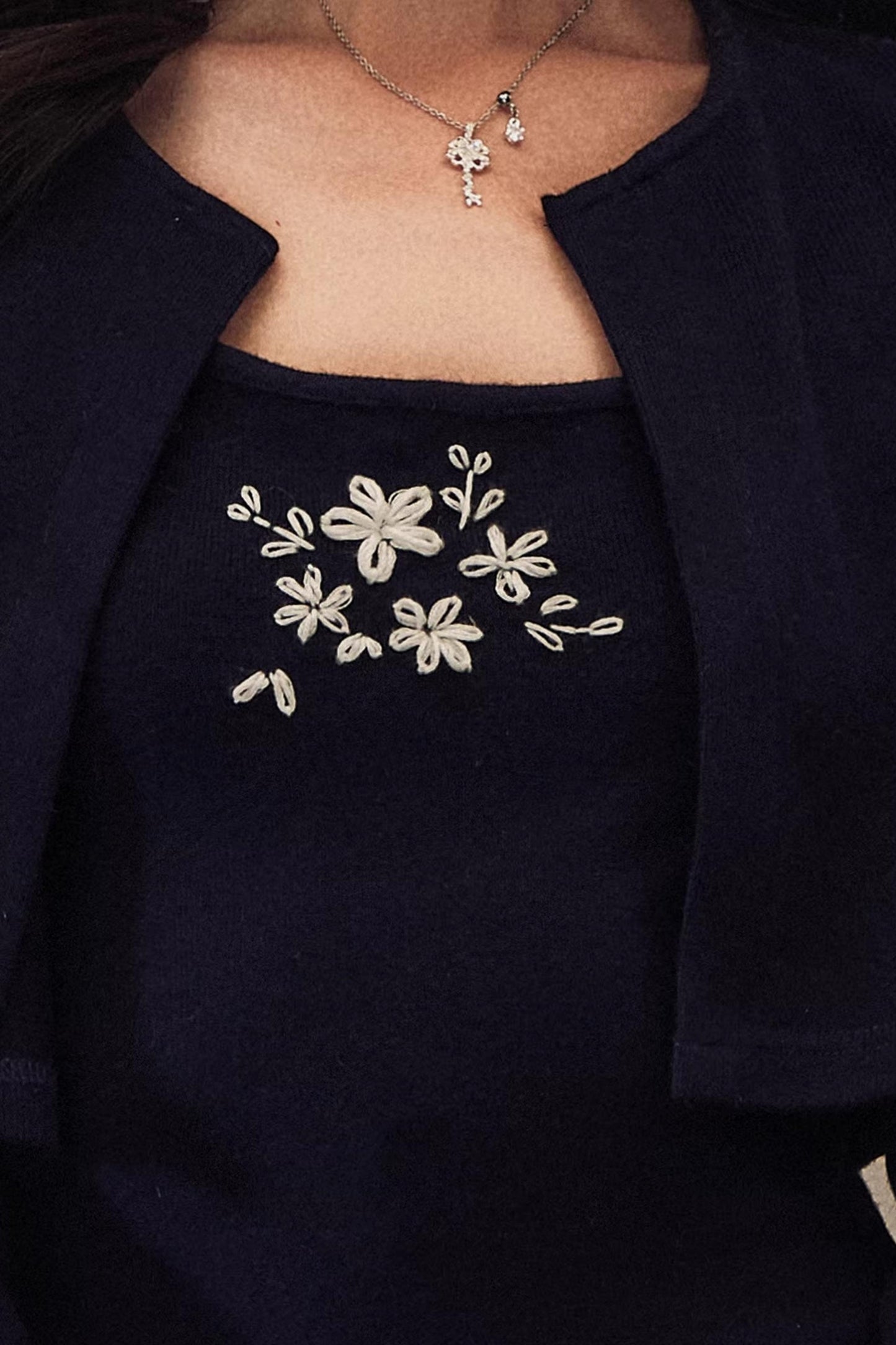 Embroidery Knit Cardigan Set-Up