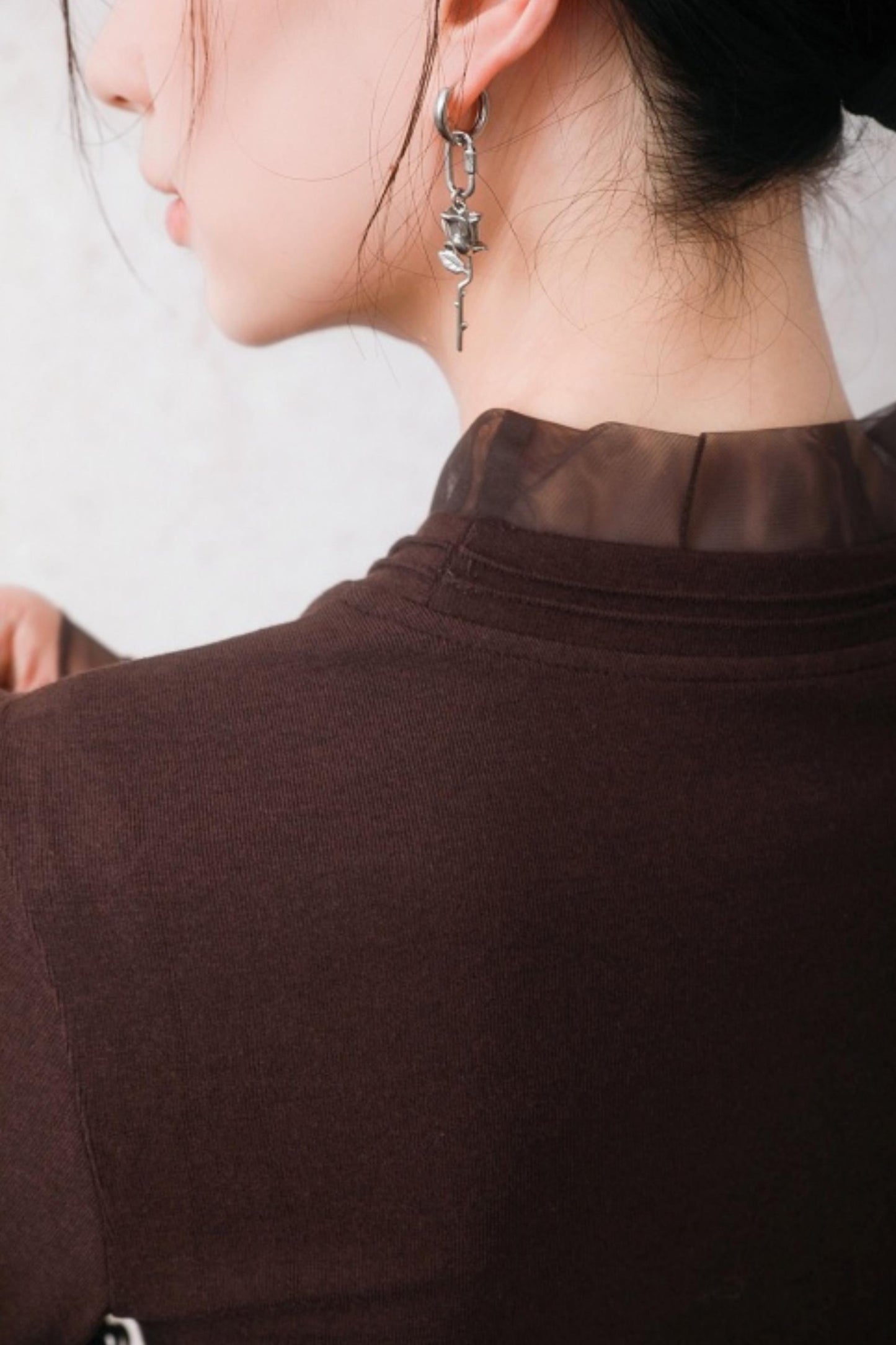 Chestnut Brown Patchwork Turtleneck Top