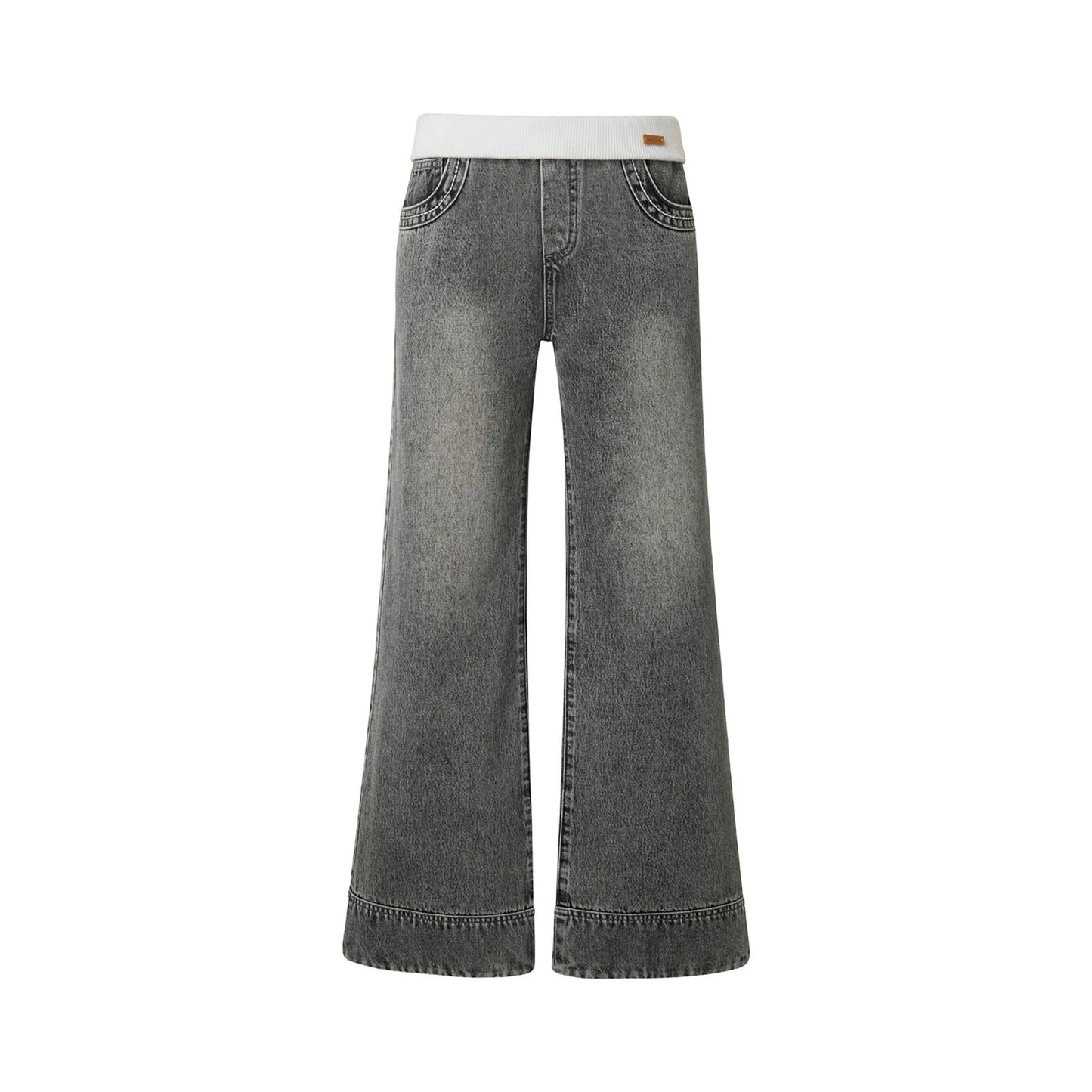 Gray Distressed Wide-Leg Jeans