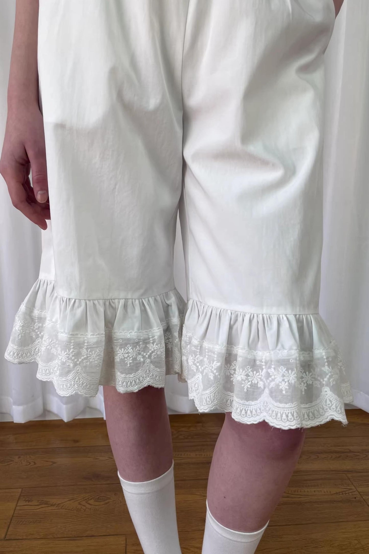 White Lace Trim Pants