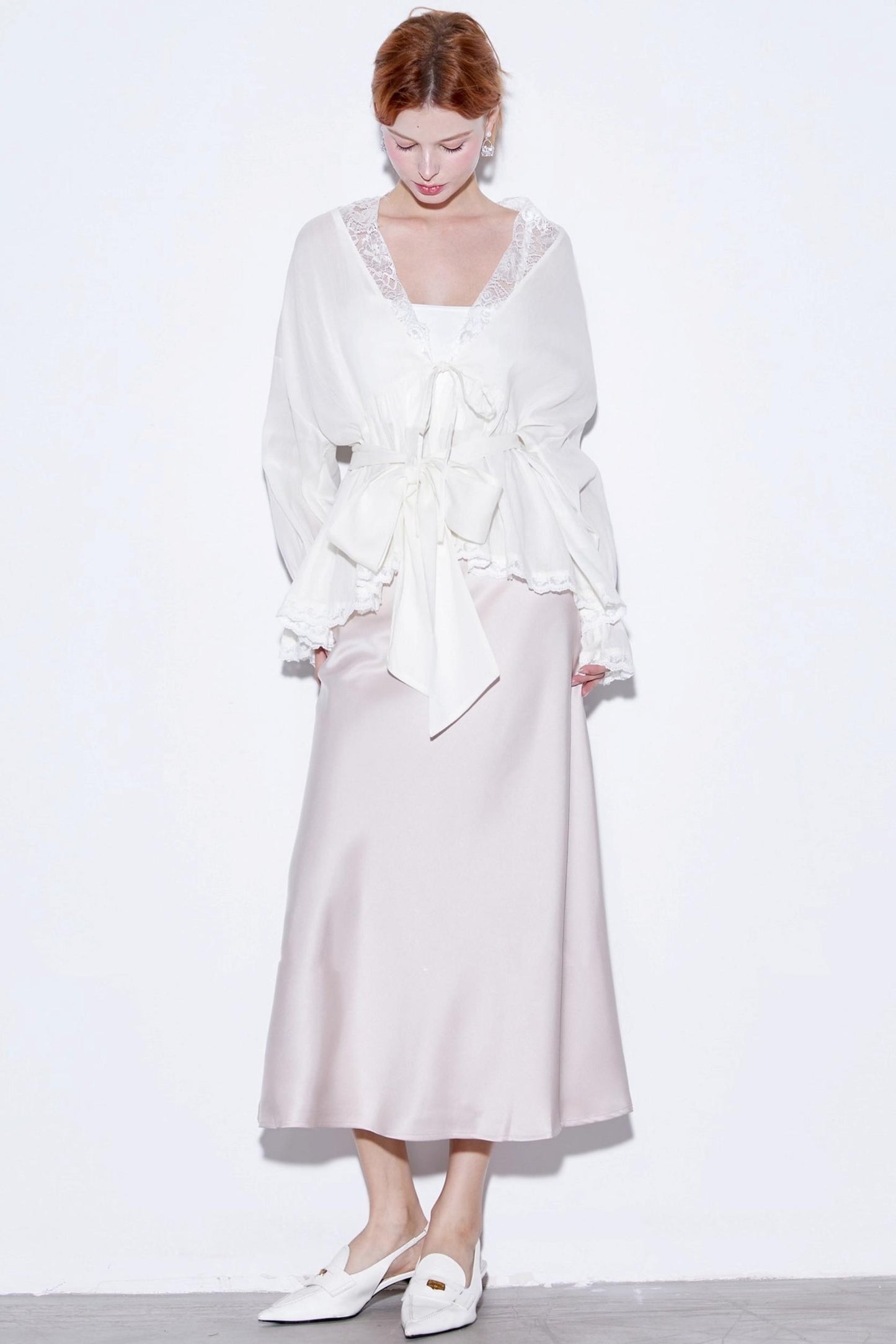 Elegant Glossy Draped Satin Skirt