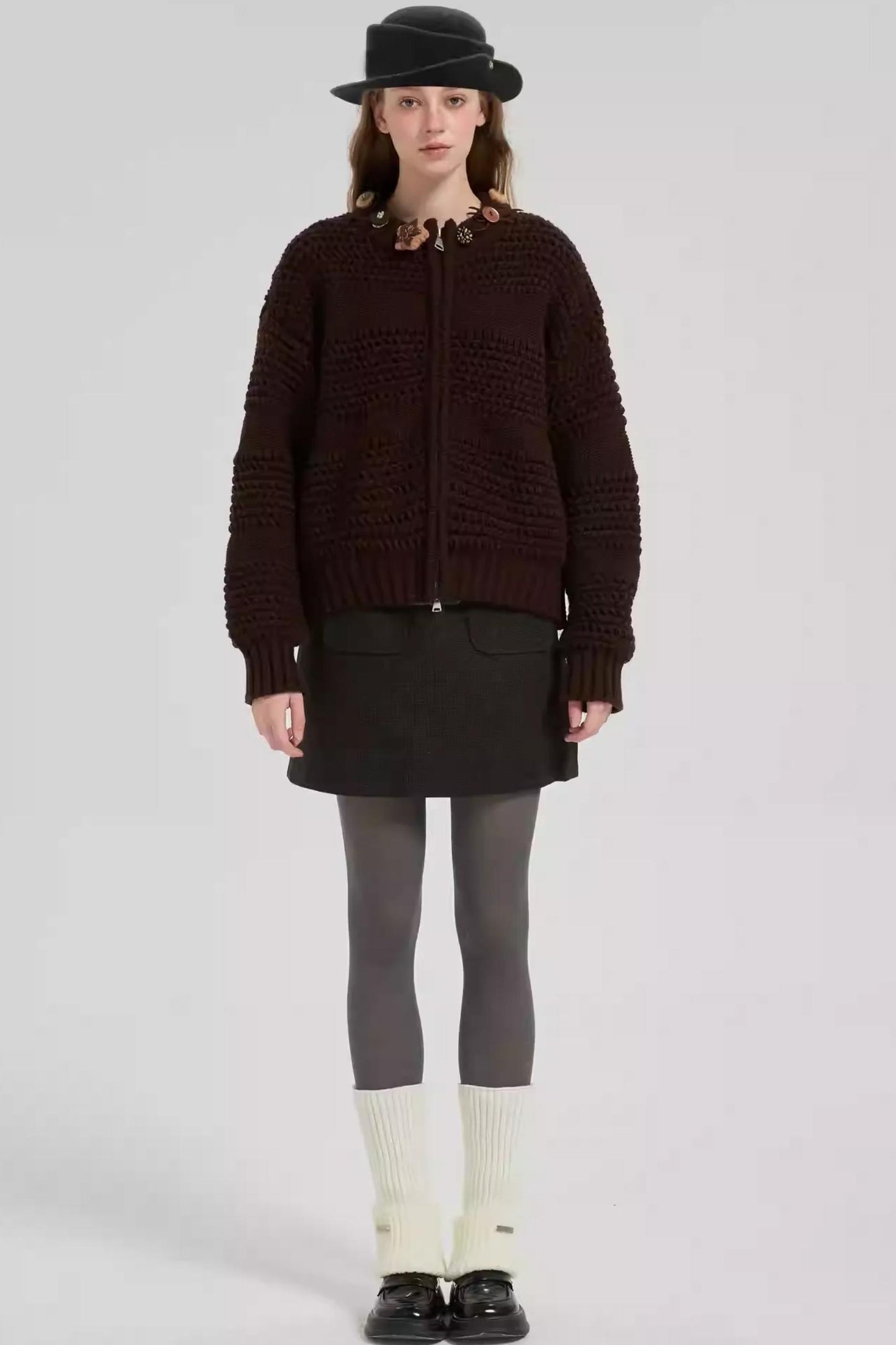 Brown Zipper Cardigan