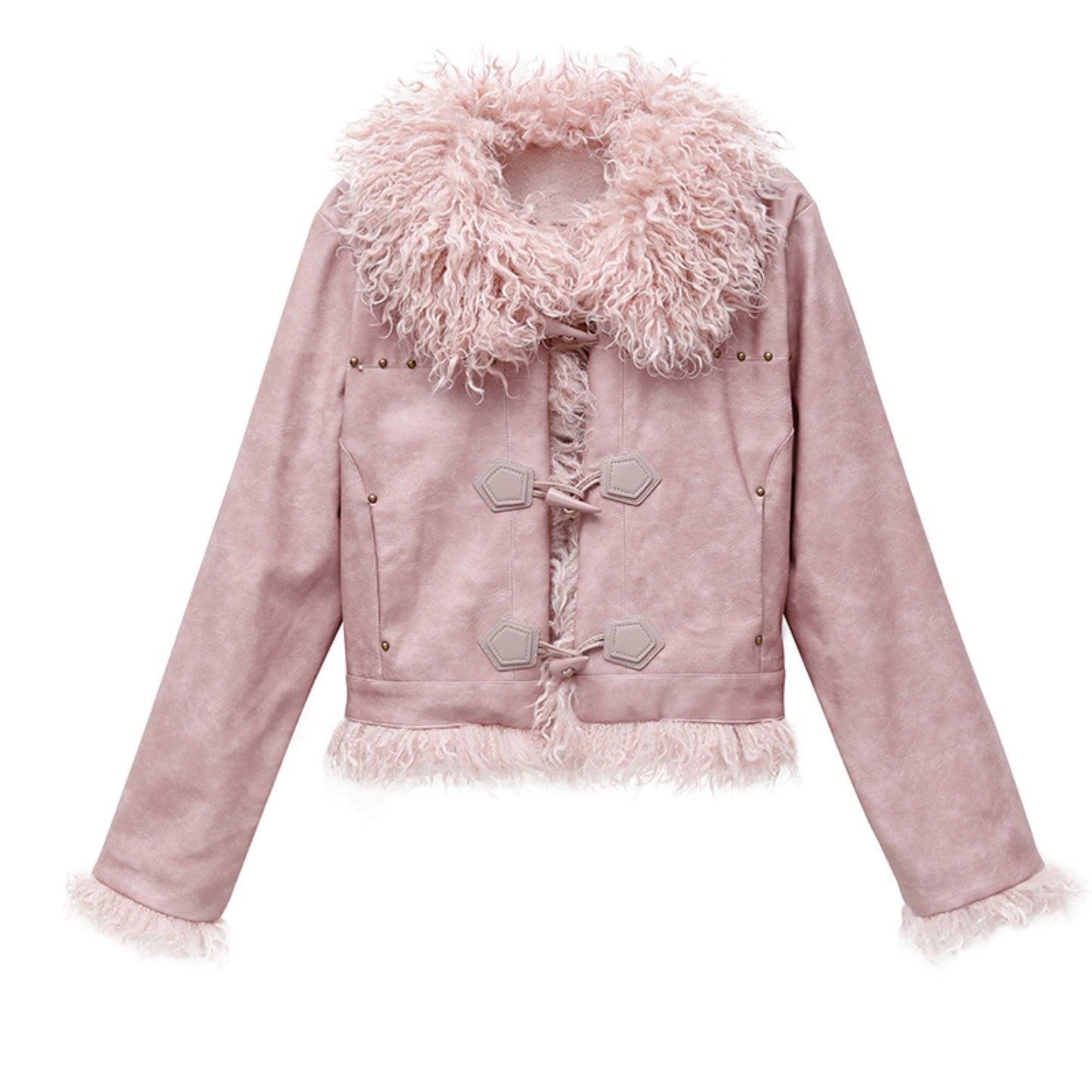 Fur Stitching Suede Leather Jacket